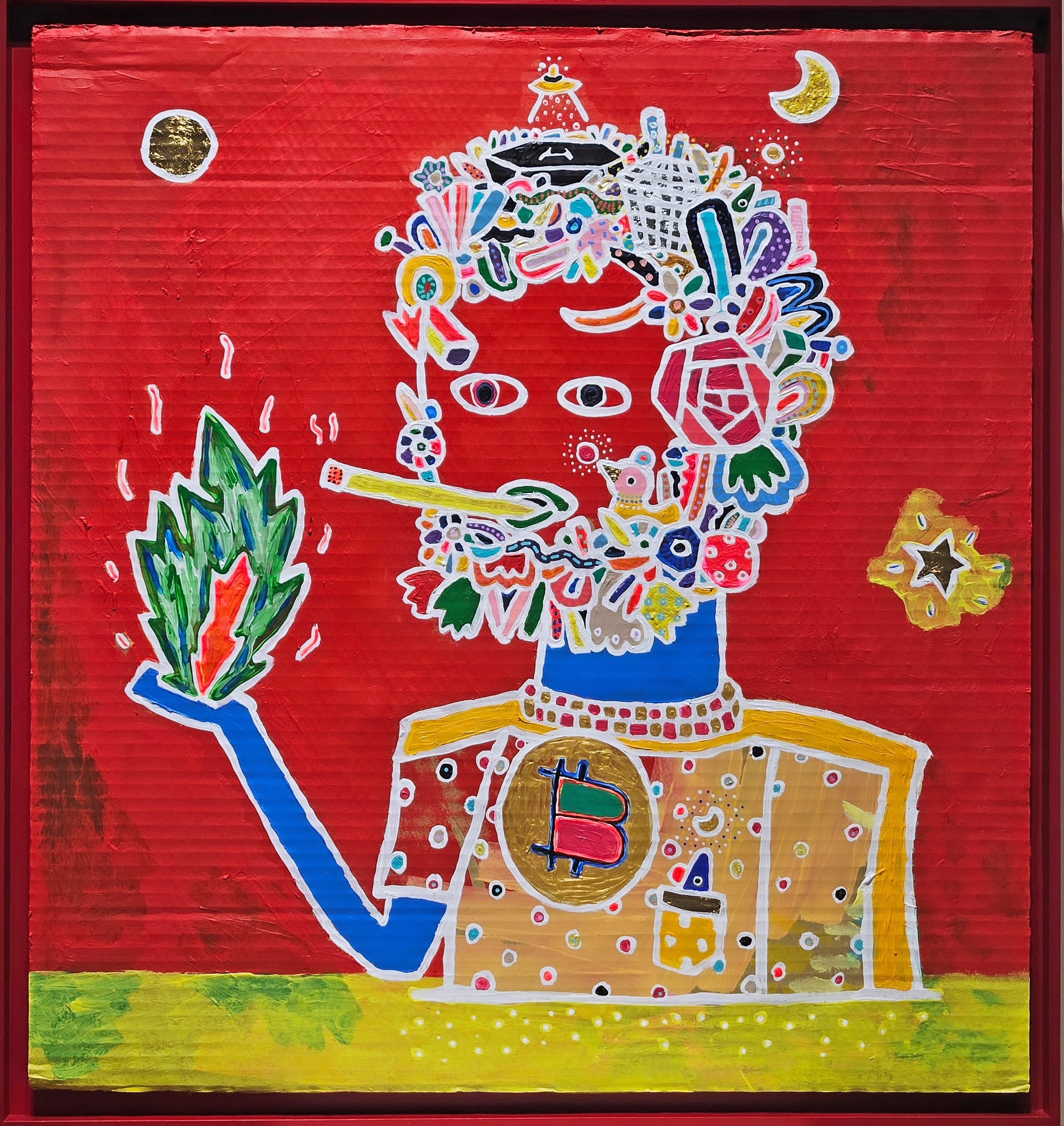 許願先生。Mr . makeAwish。Acrylic, metal foil, cardboard,   Cm   65x65, 2024