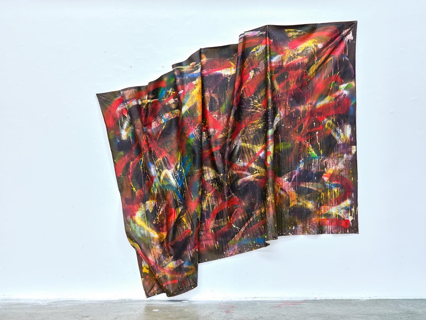 Acrylic, spray paint, mixed media on canvas