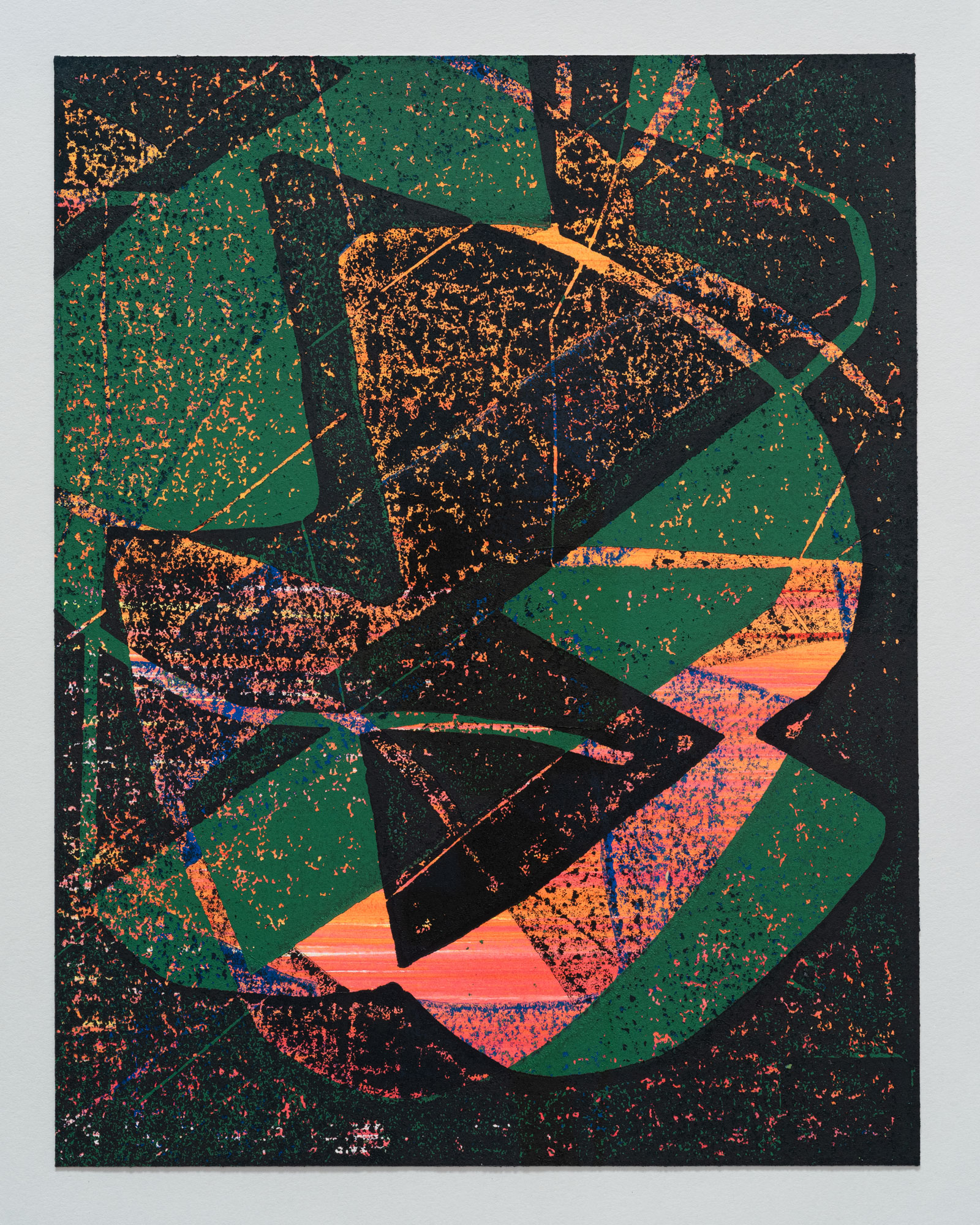 Untitled, 2024, hand-printed woodcut with watercolor on paper, 11 × 8.5".