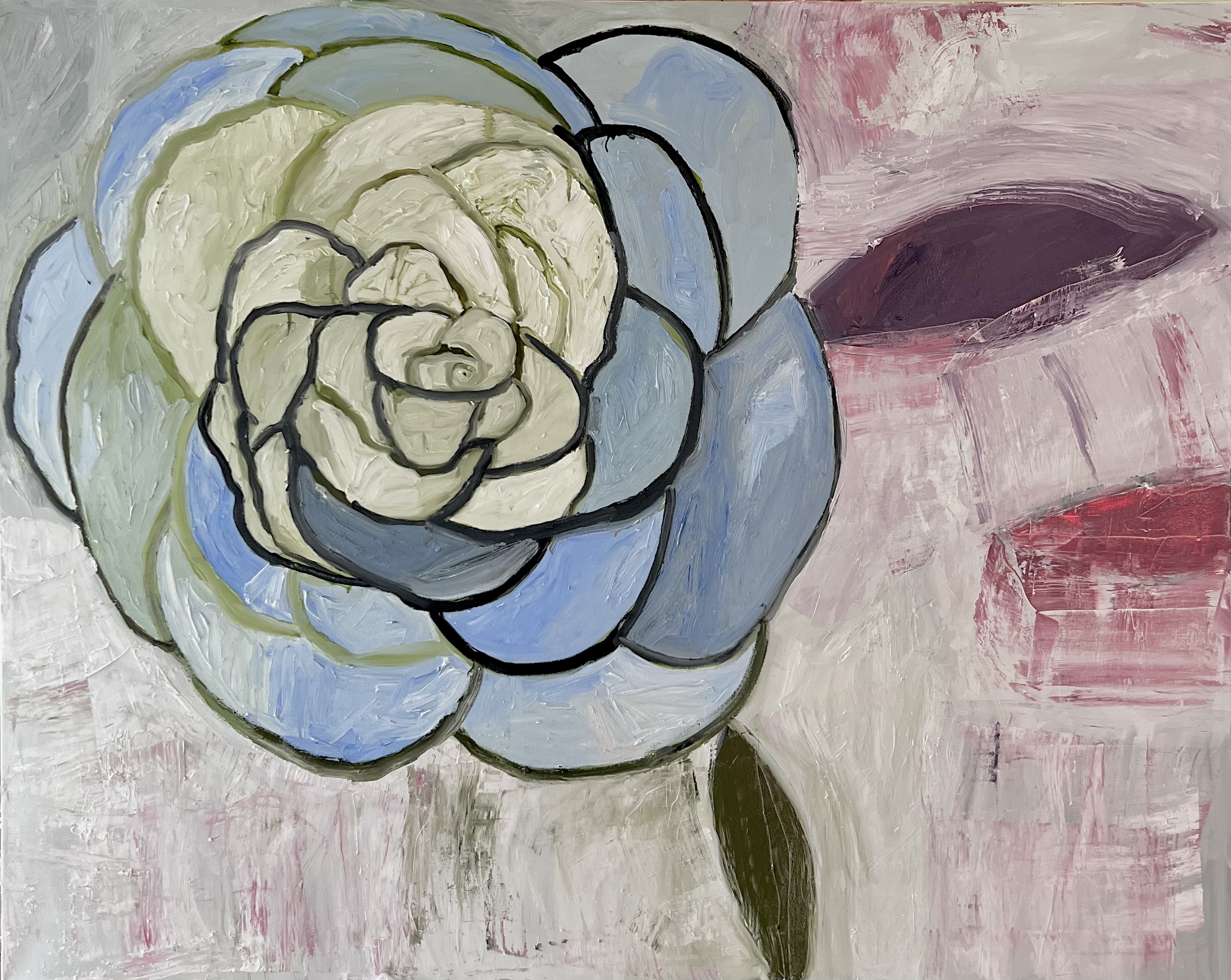 Stained Glass Camellia, 2022, Oil on canvas, 48"x60" in