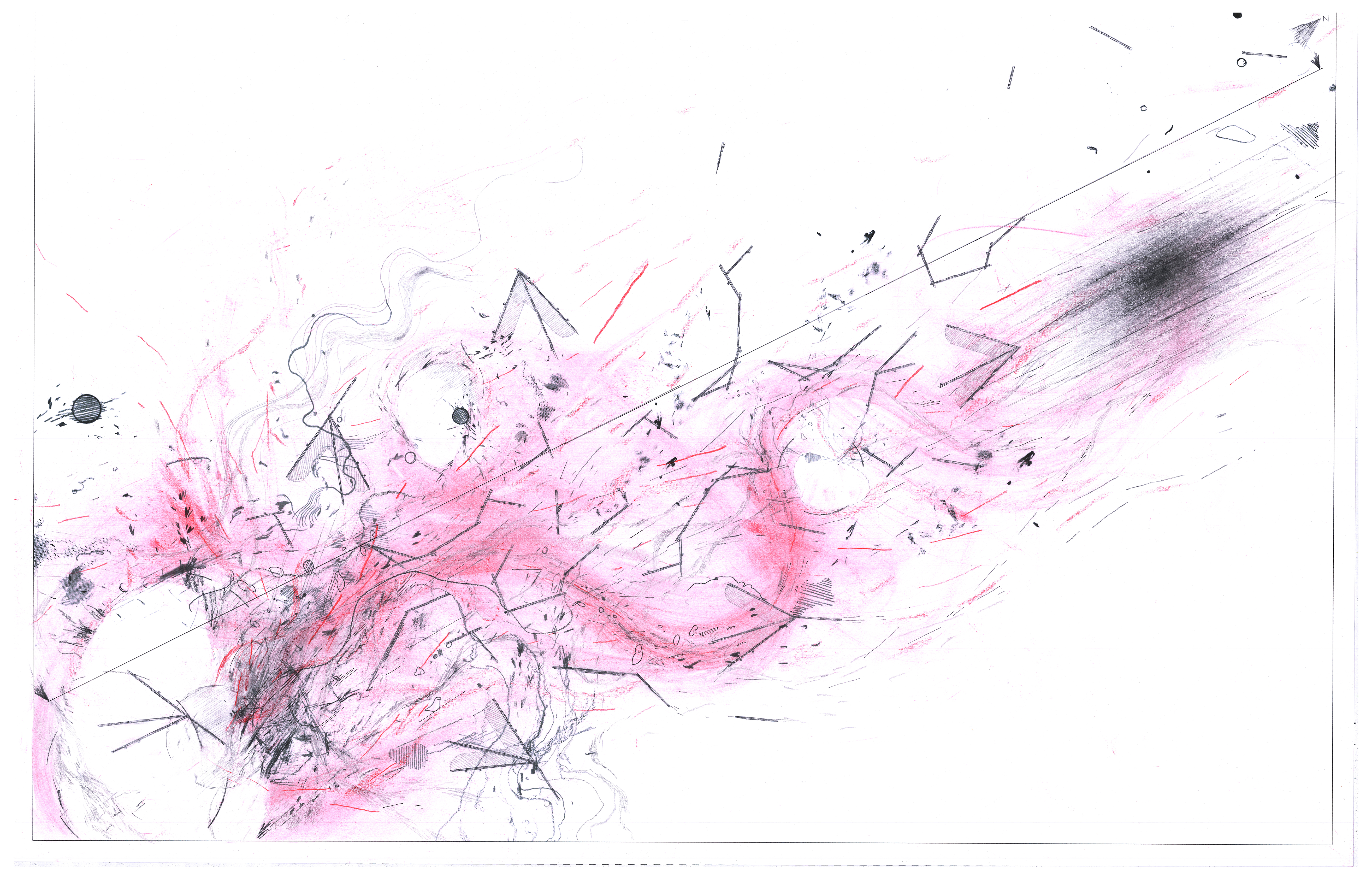 [1:50 Plan] Graphite, coloured pencil, pen and pastel chalk on paper, 885mm x 580mm.