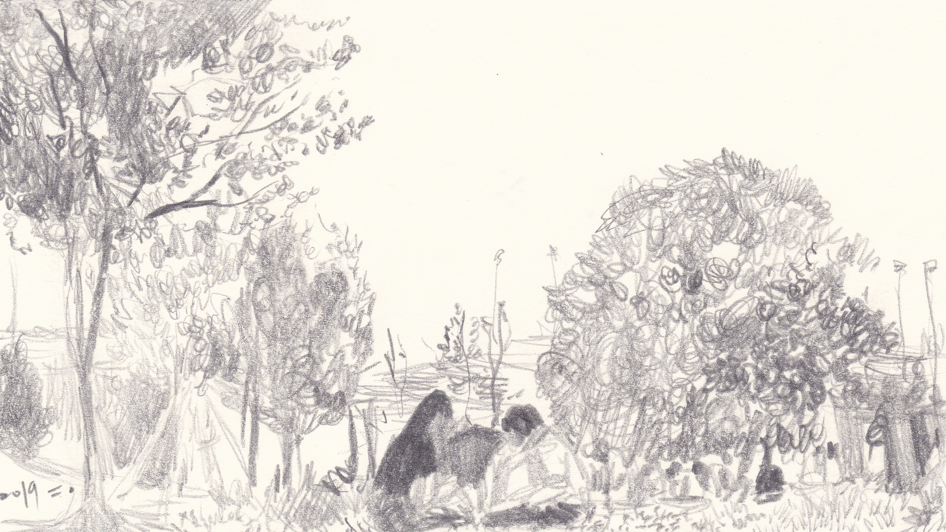 한강의 연인, 2019, pencil on paper, 10*17.8(cm)