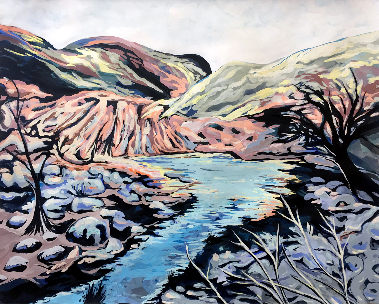 Deep Creek Hot Springs / 32x40 in. / mixed media on paper / 2017