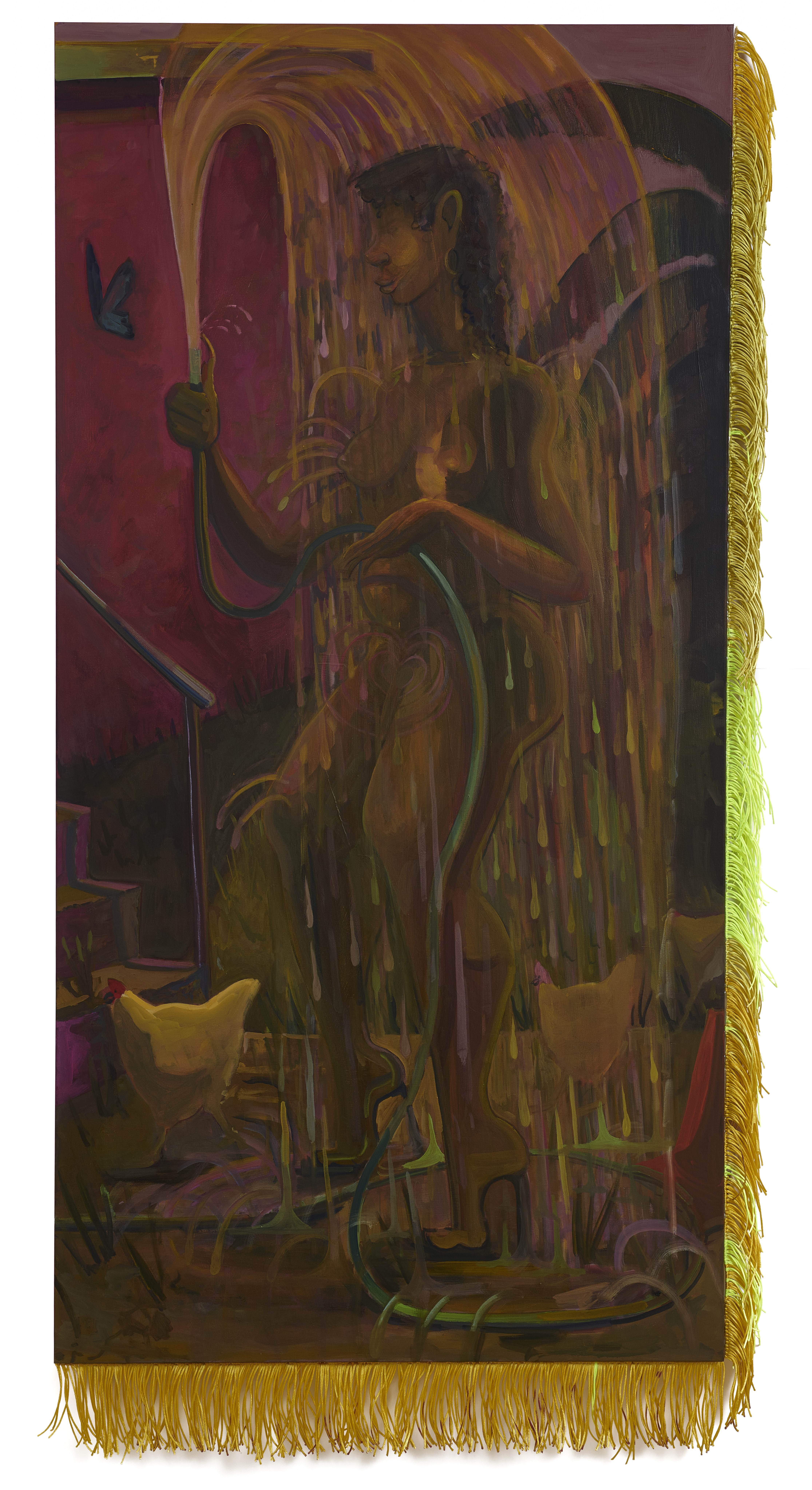 Only A Mirage, 2022, oil on canvas, satin, 72 x 36 in.