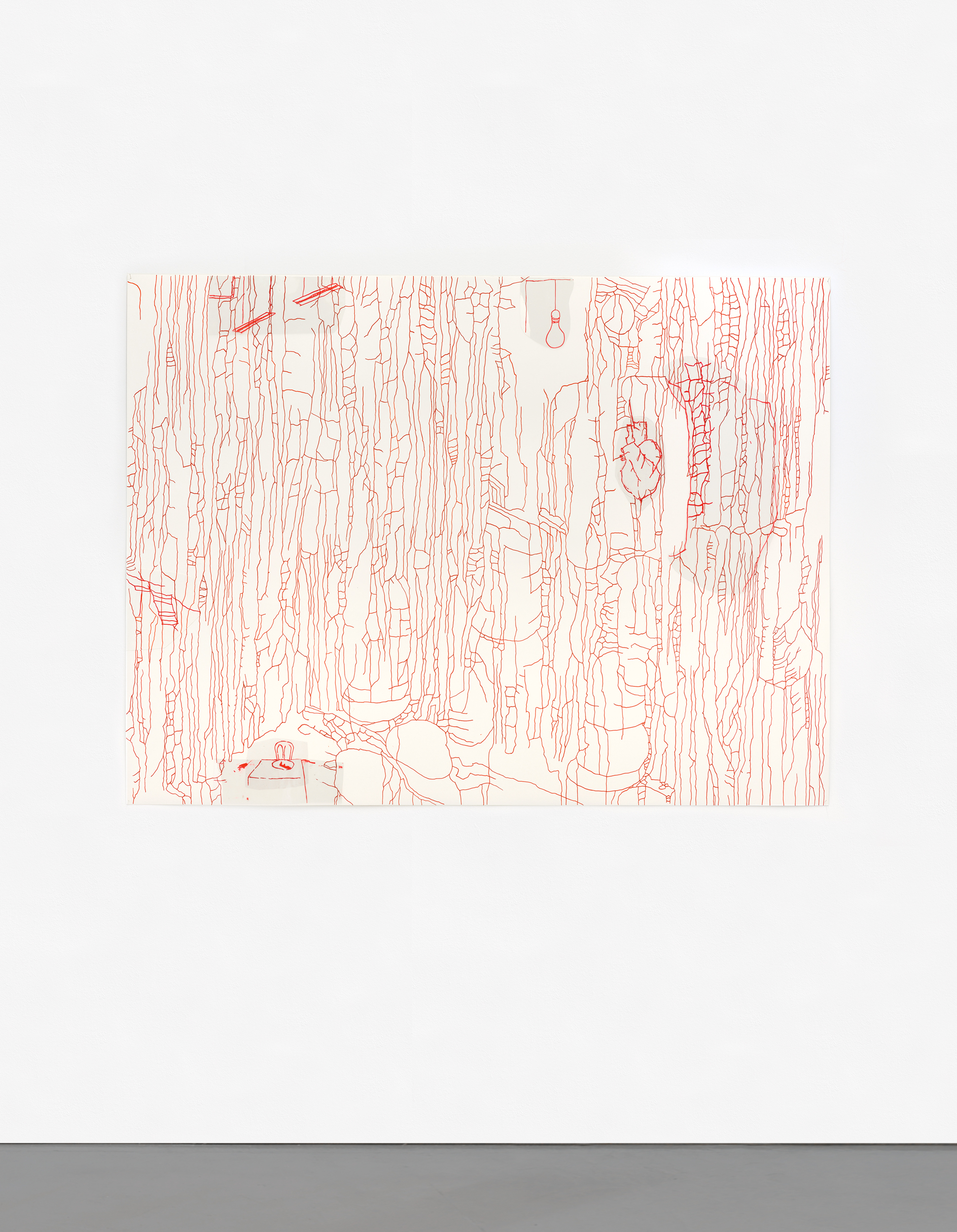 Hatch Open – the merely schematic 3, 2021 Gouache pen, transparent film, digital print, collage on paper 122 x 162,2 cm