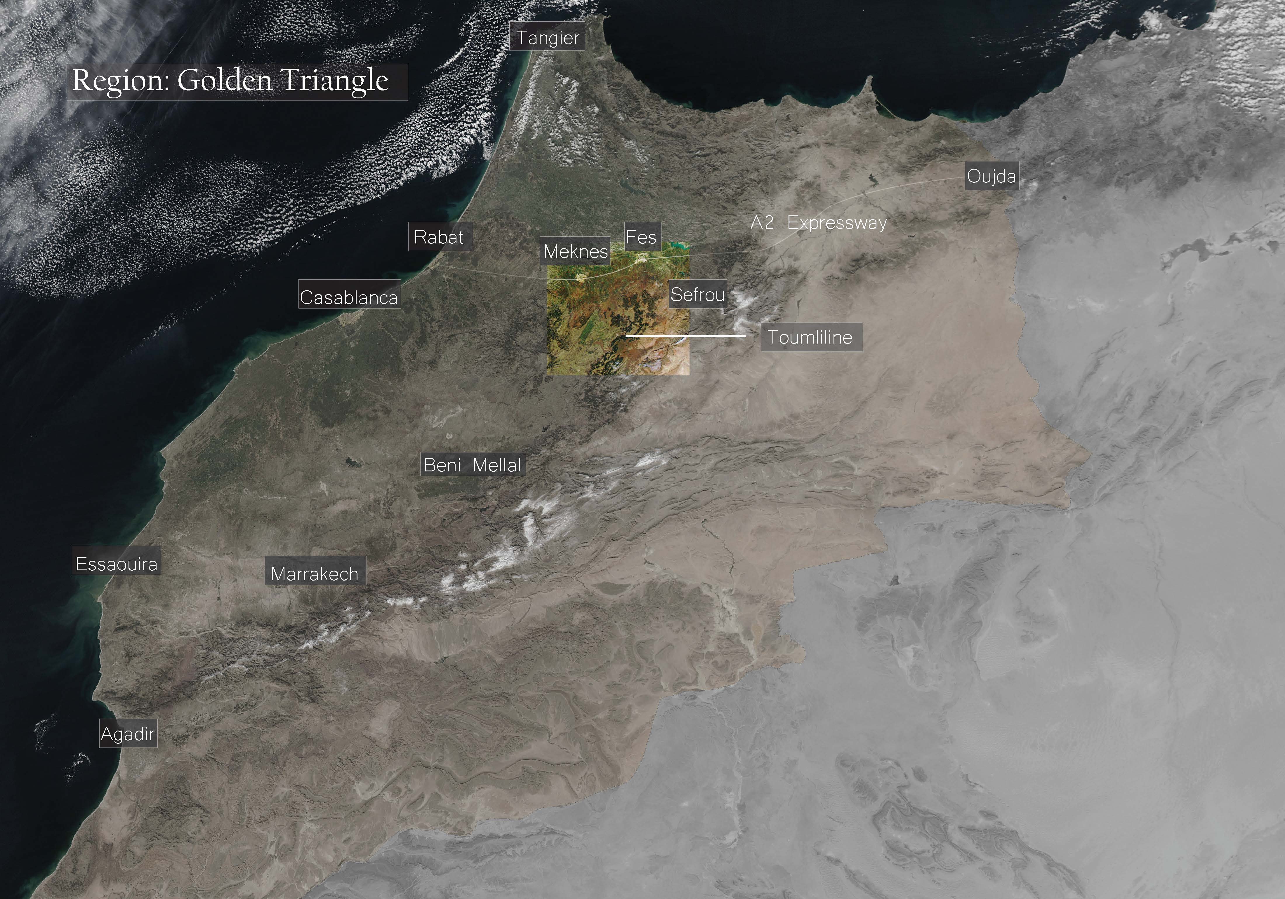 Map of Morocco. Region of interest highlighted