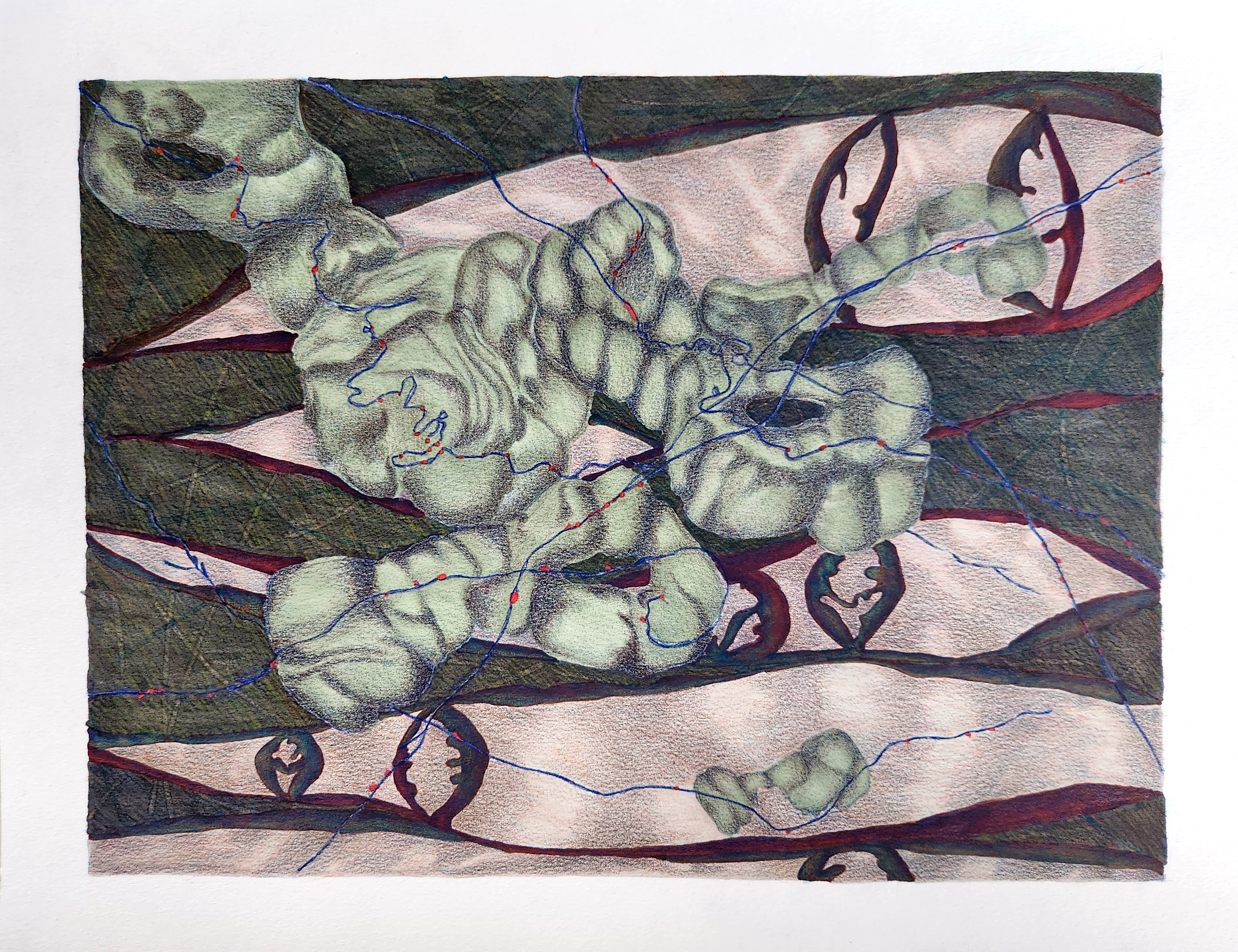 "Could be the lumps one", 11,'x14', alcohol ink and pencil crayon on paper. 2023