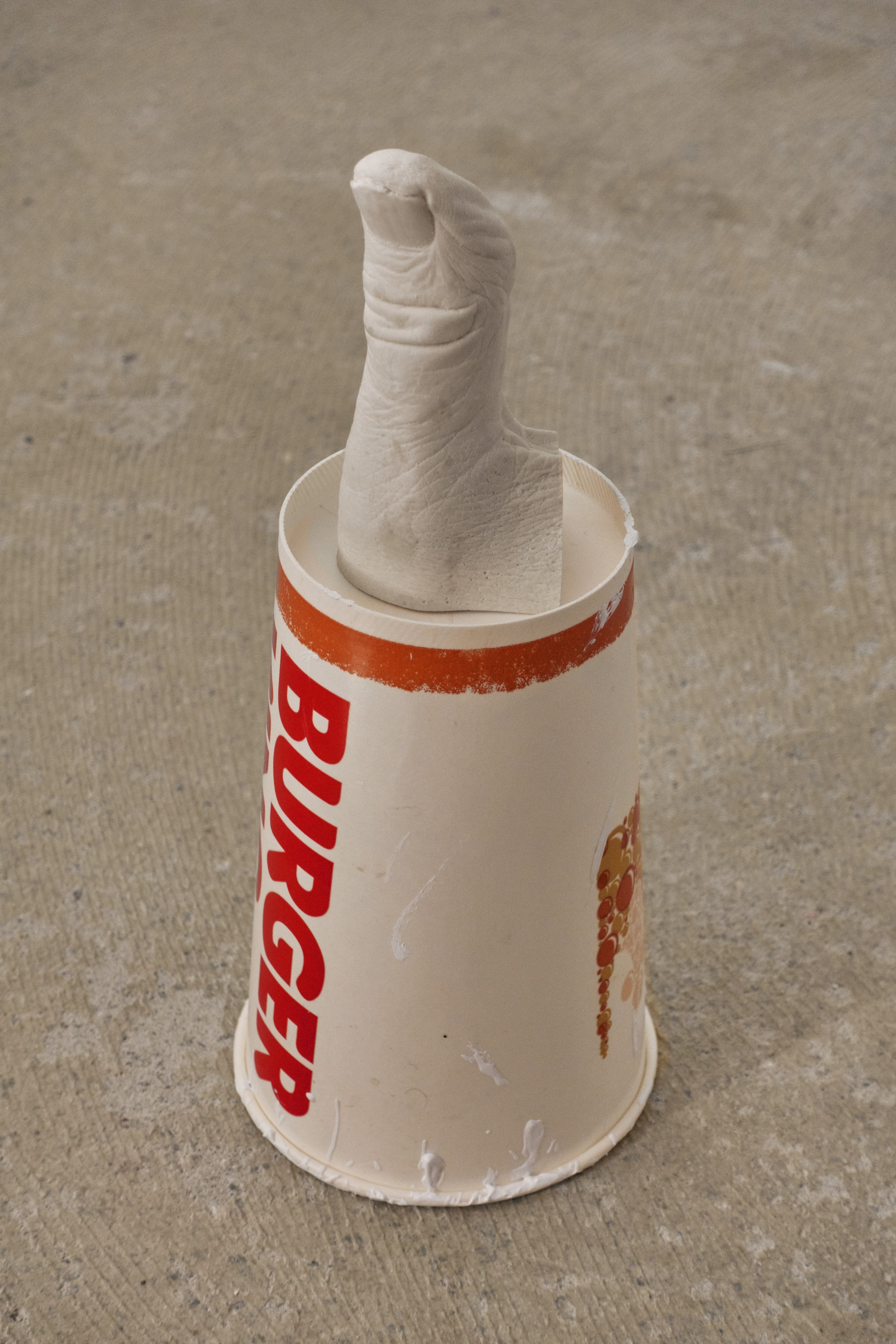 Tintin’s Thumb (Le Pouce), 2020  Swedish actor Thomas Bolme’s right hand thumb cast in plaster, paper cup  21 x 9,5 x 9,5 cm 