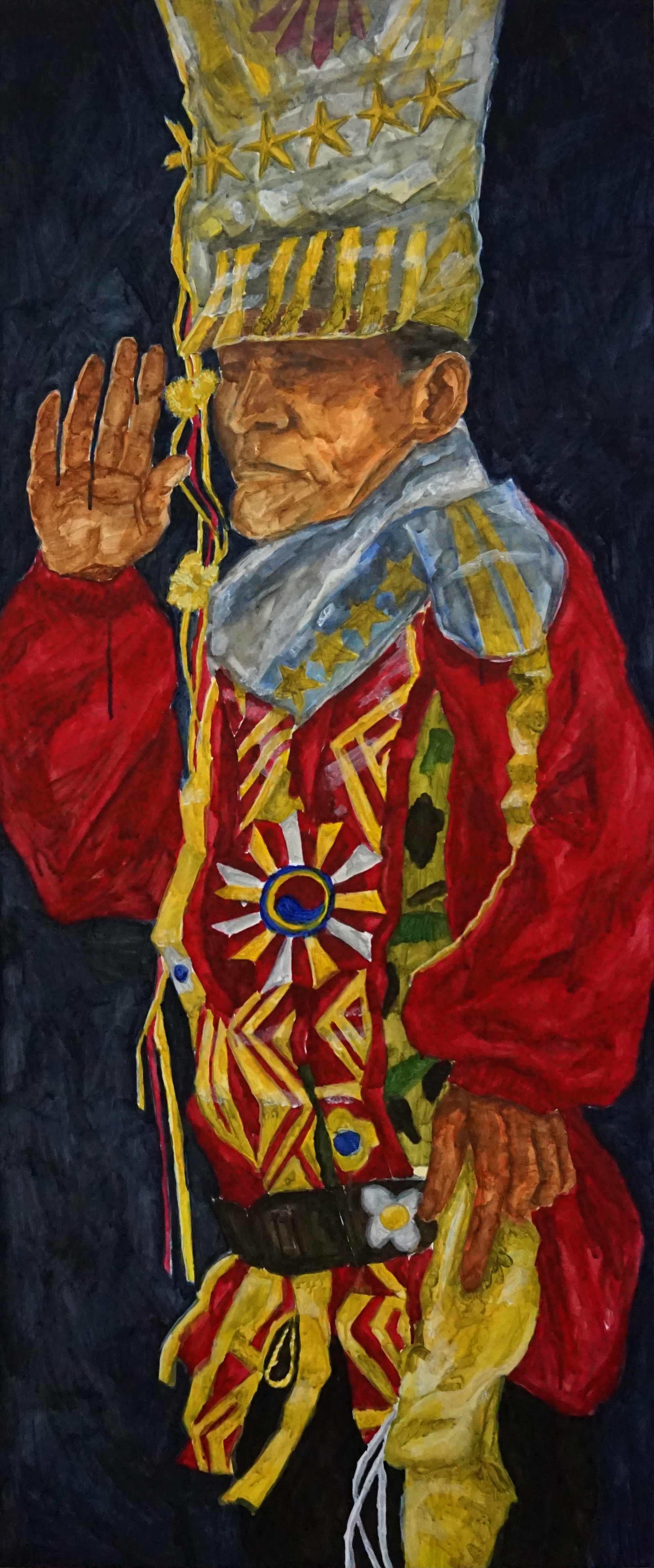 여전한 믿음, 쉼없는 경례 Still believing, endless salute_acrylic on canvas_143x57cm_2017