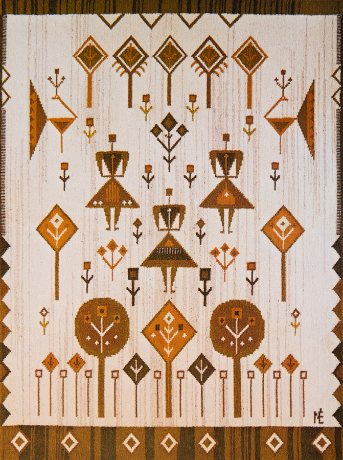 Handwoven wool rug. Serial production. 1980's