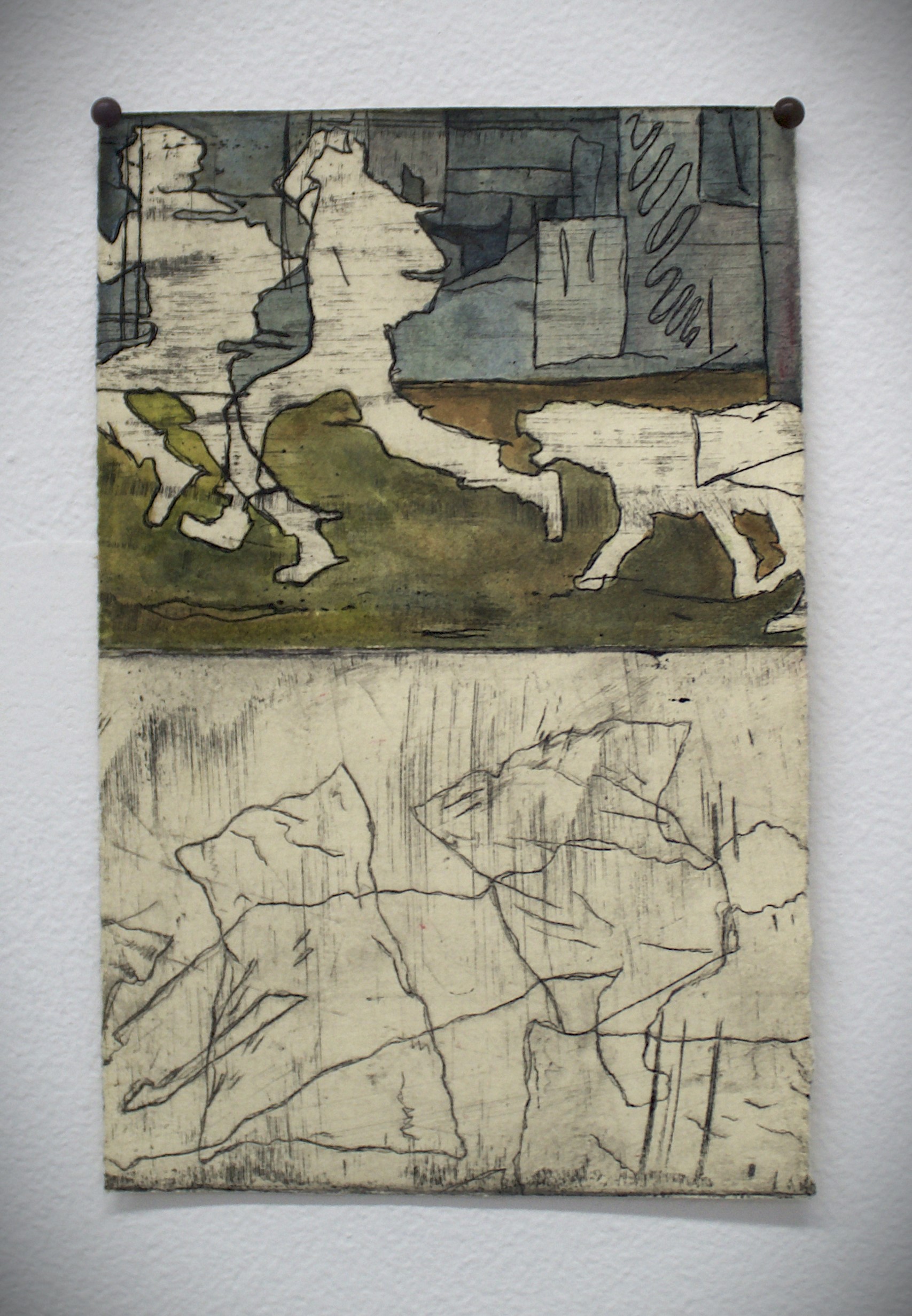 copper etching with watercolor