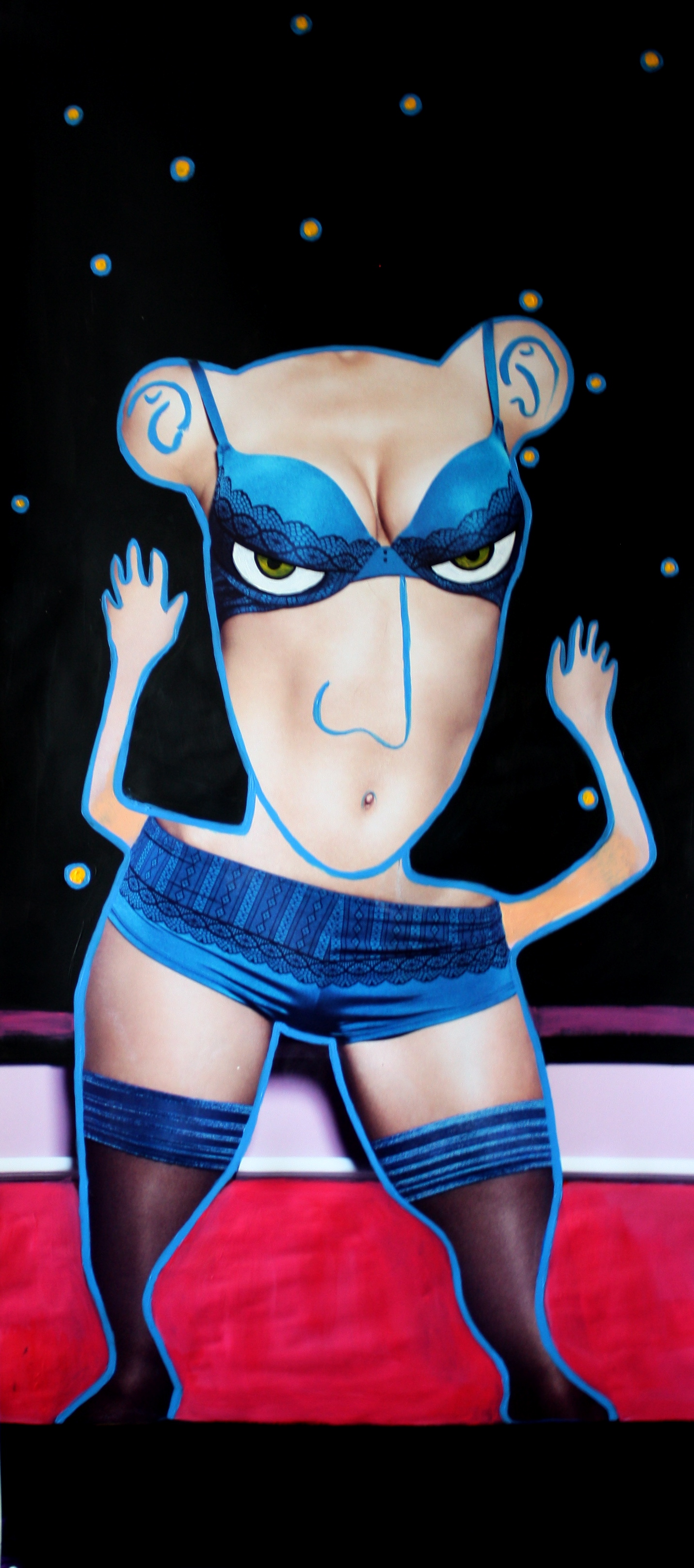 The entertainer, acrylic on poster, 185cm x 80cm