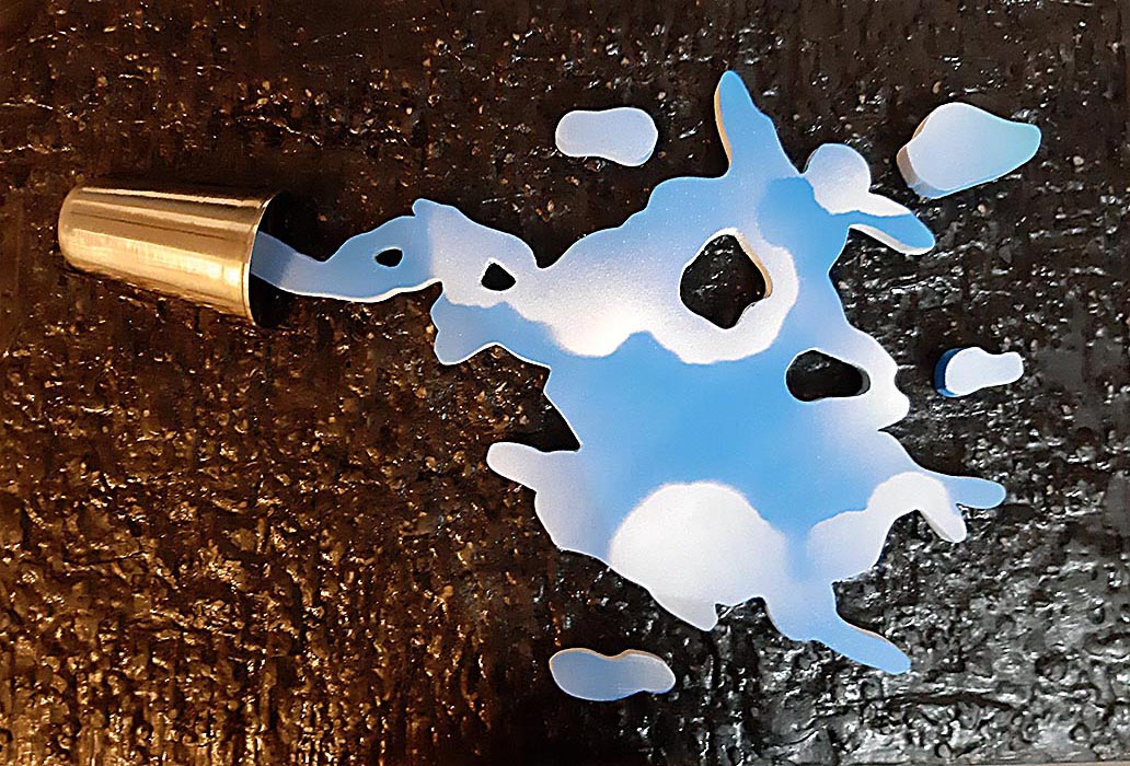 DERRAME NO ASFALTO - Massa asfáltica, madeira pintada, copo de alumínio, 60 cm X 40 cm. 2019