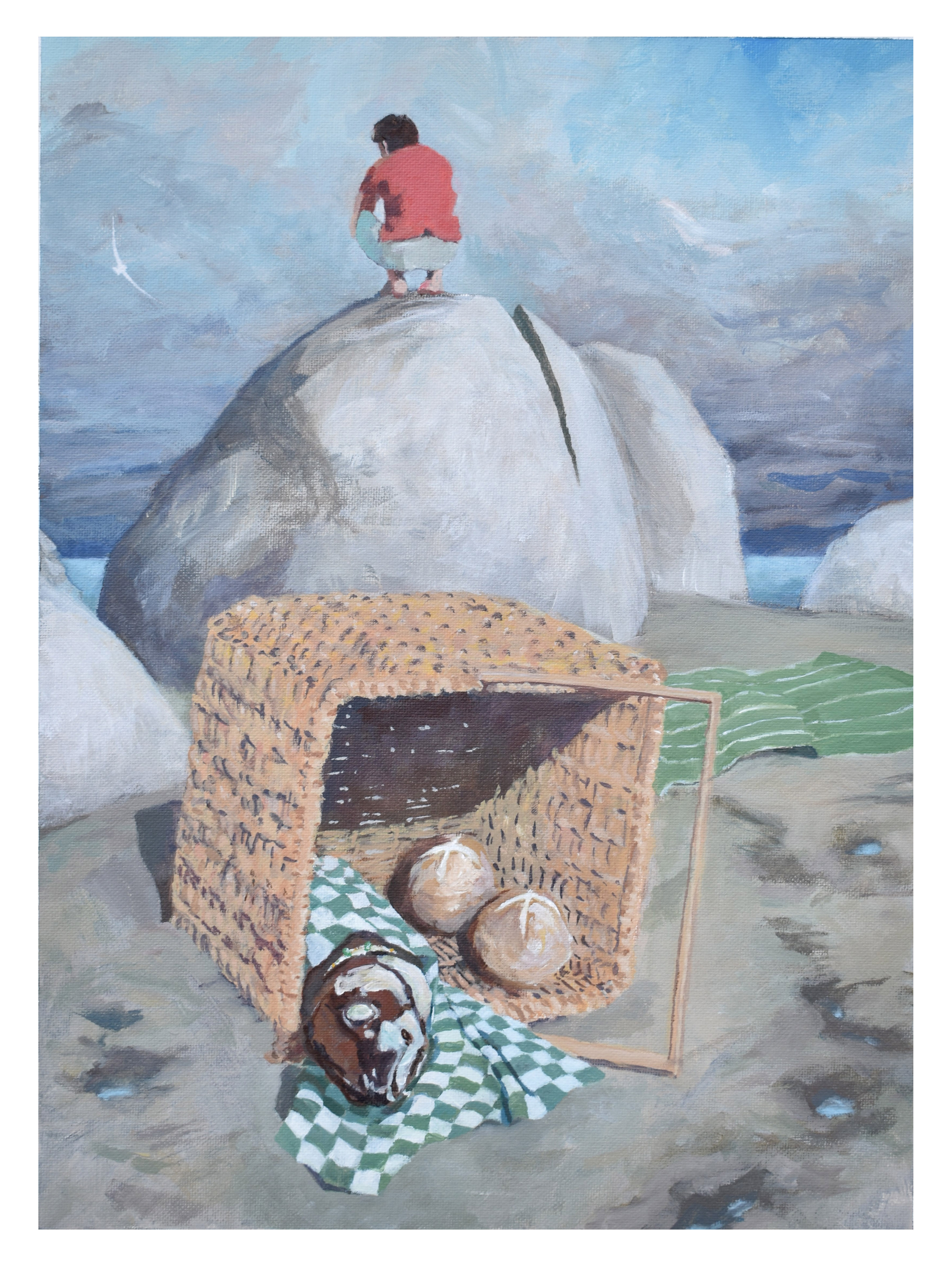 Bread and Fish, acrylic on canvas, 2021