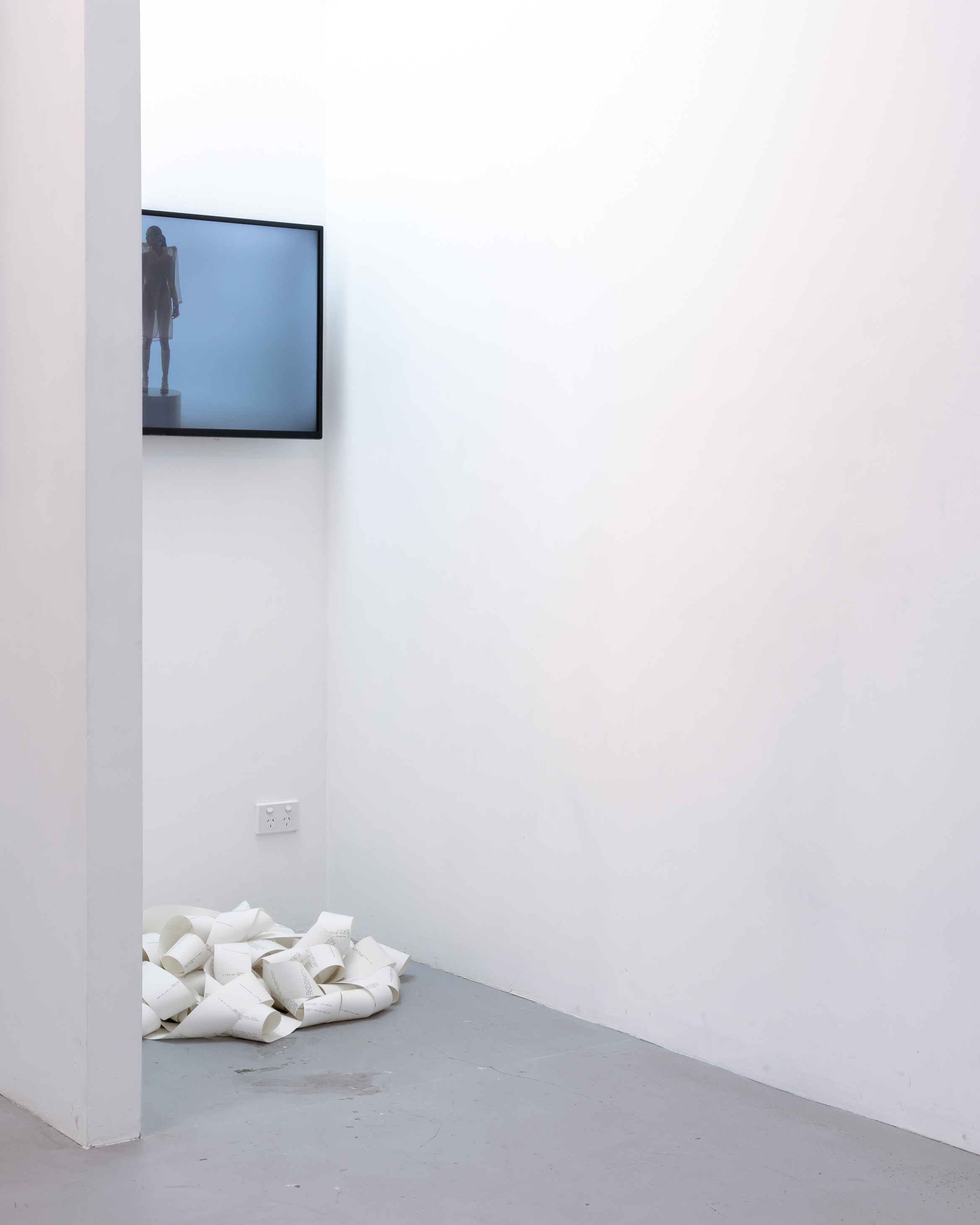 Product Development, video, audio, installation, 2025. STRAY VOLTAGE, KINGS Artist Run, Melbourne. Photography by Sebastian Kainey.