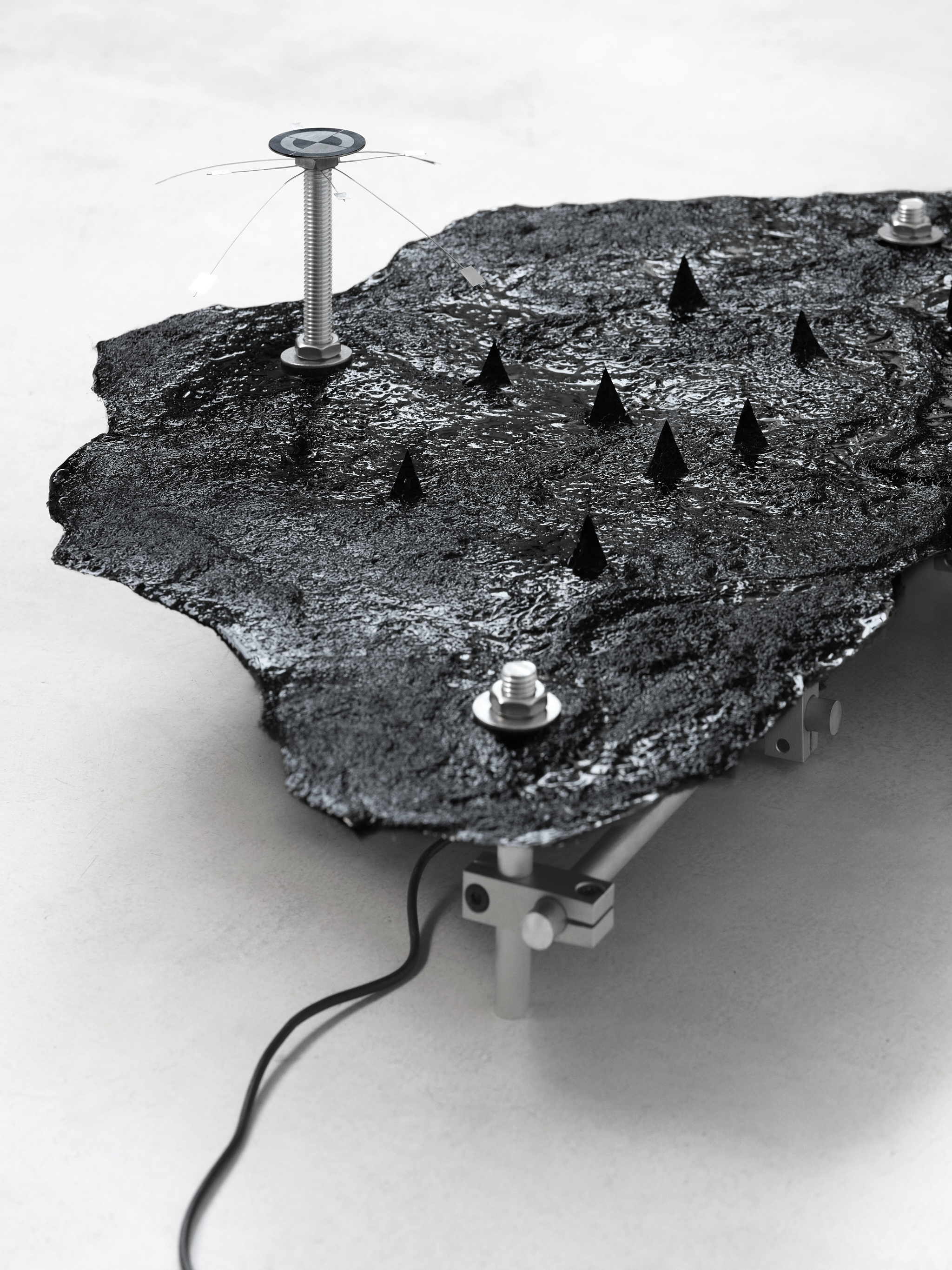 Pneuma, 2025, [68cm x 58cm x 19cm]  Art-O-Rama invited by Xxijra Hii Gallery, Marseille  Water, eco resin, wool, aluminium, stainless steel, water tank and atomiser. 