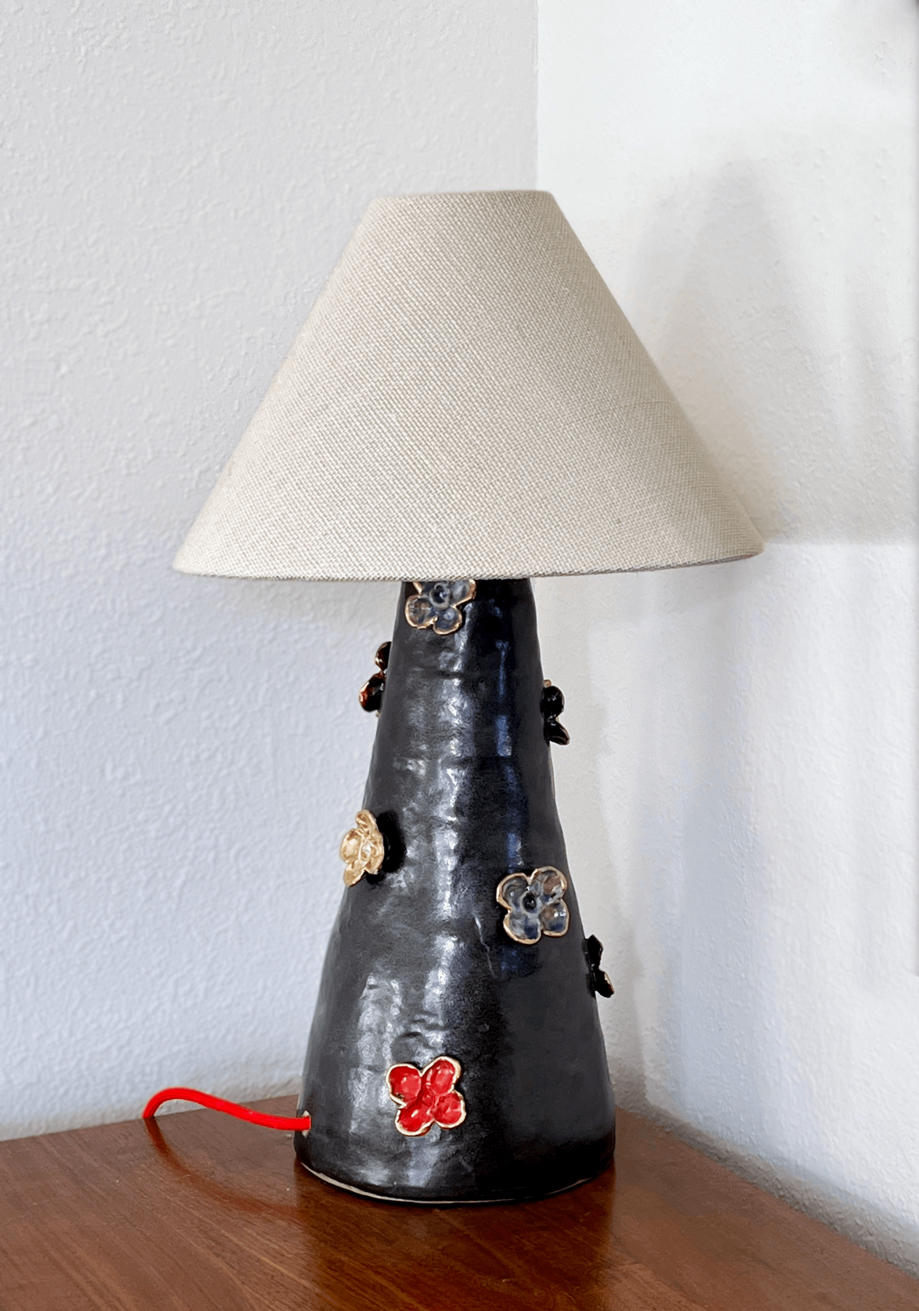 Flower lamp, 2025, ceramic glaze on stoneware, 8"x8"x22"