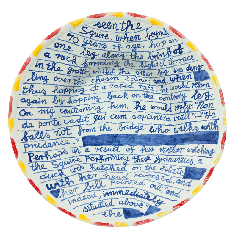 HN1006a-f Flow of blue words plates, 30.9.14Glazed ceramic stonewareApprox: 6.5 x 27cm each