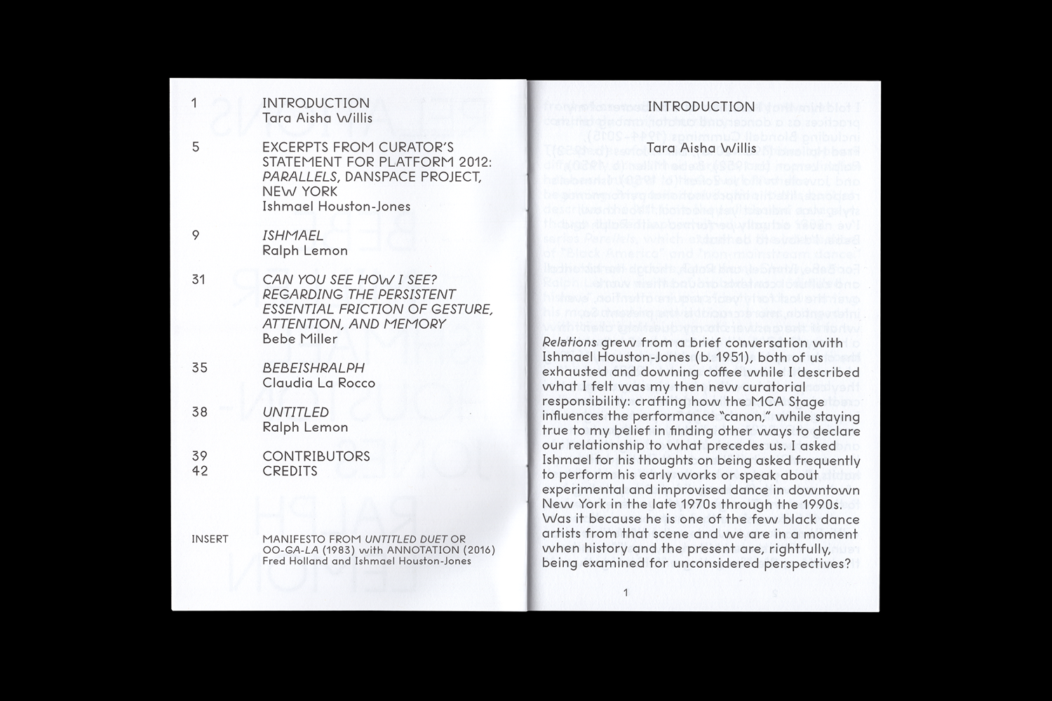 RELATIONS, 2018. PERFORMANCE COLLATERAL. Design Direction: Gabriel Melcher; Design: Dorothy Lin.