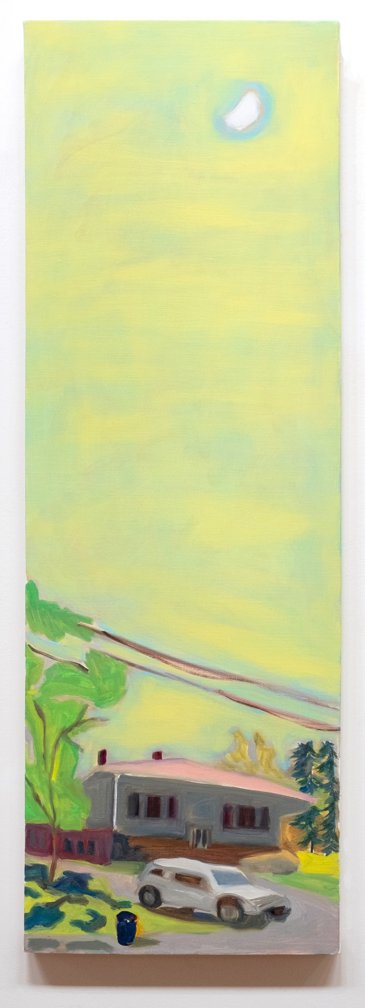Suburban Day Moon, 2024, oil on linen, 36 x 12 inches