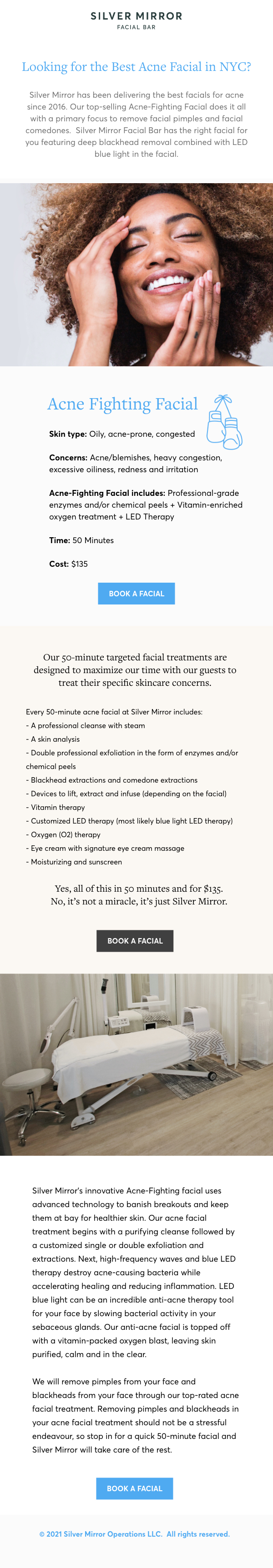 Mobile design for specialty facial page