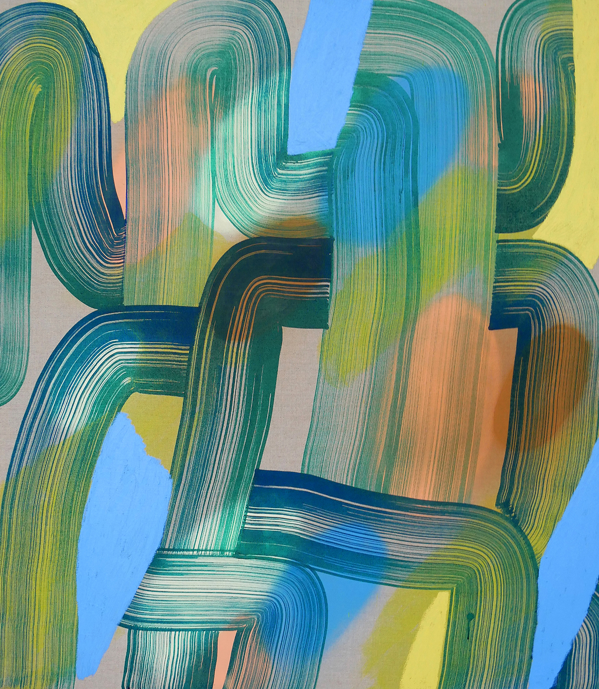 Flexible, 2025, casein tempera and oil on linen, 150 x 130 cm