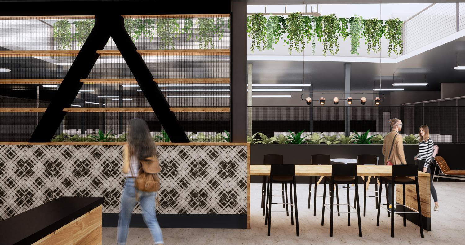 Rendering of coffee bar at entry
