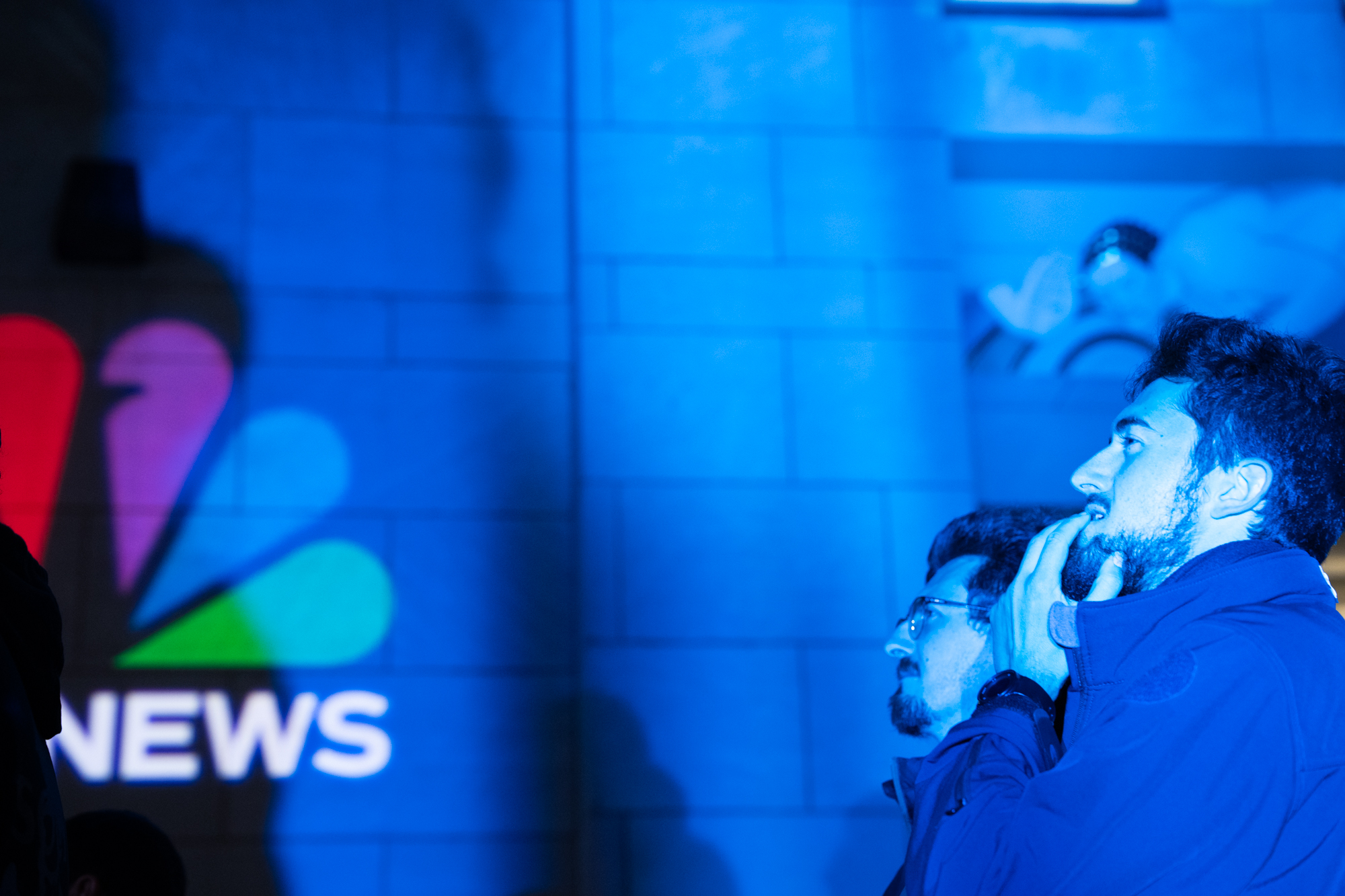 Kamala Harris supporters anxiously await election results in Rockefeller Center, New York. Nov. 6, 2024.