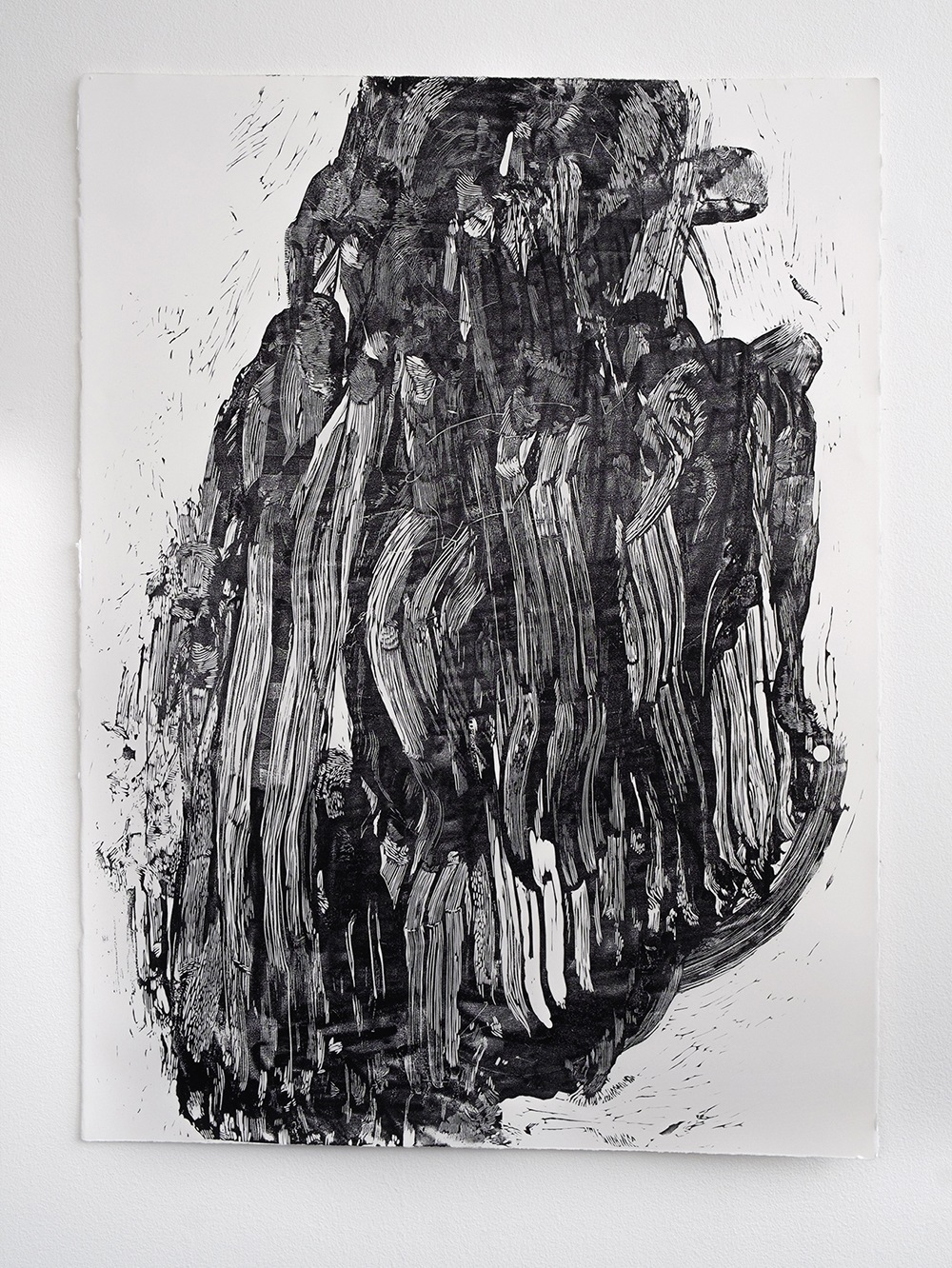 Pushing downwards, 2015, sintra carving on bfk reeves, 78 x 56 cm