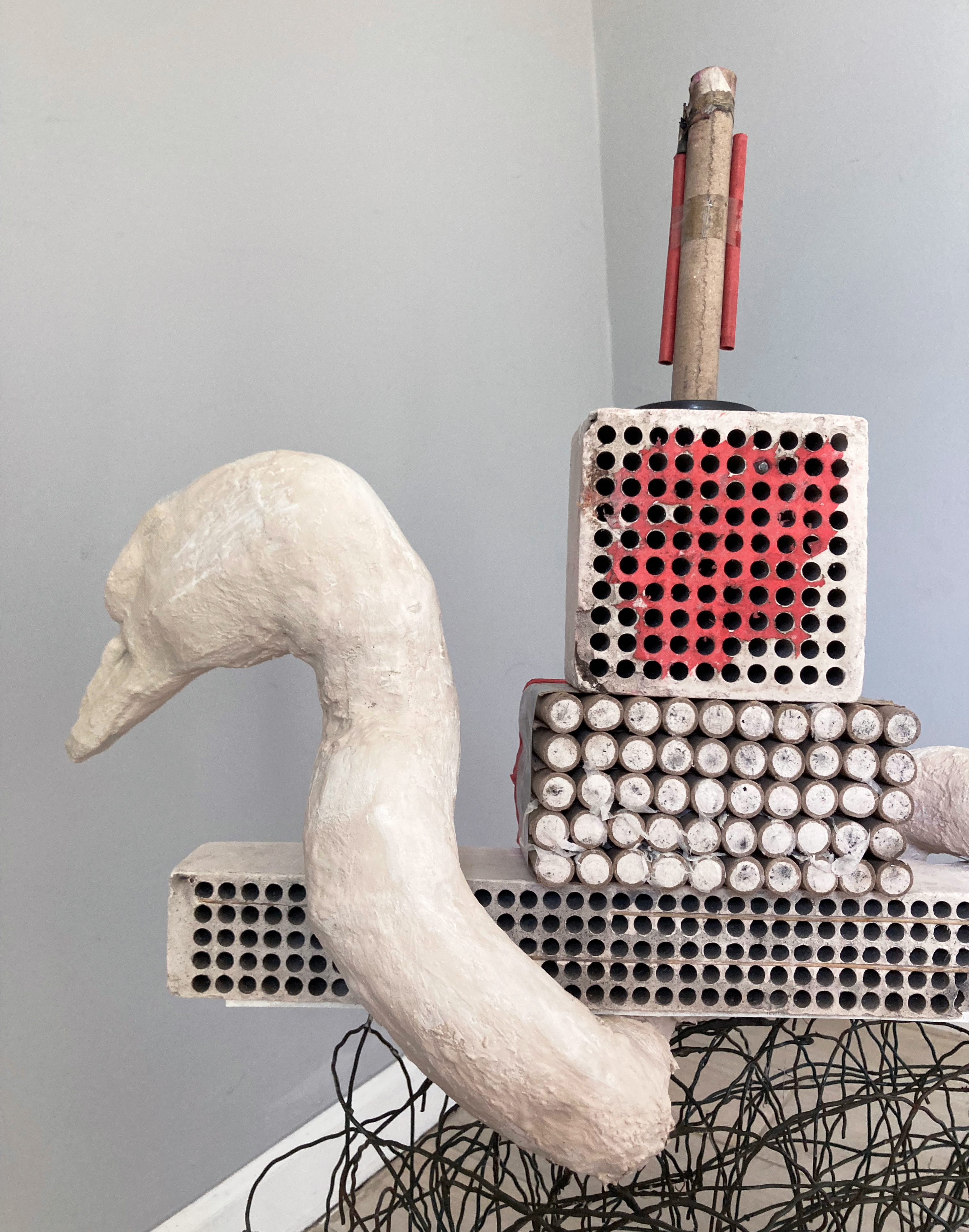 Air Tower, 2023, Found firework refuse, wire, aquaresin, 40" x 12" x 34" (detail)