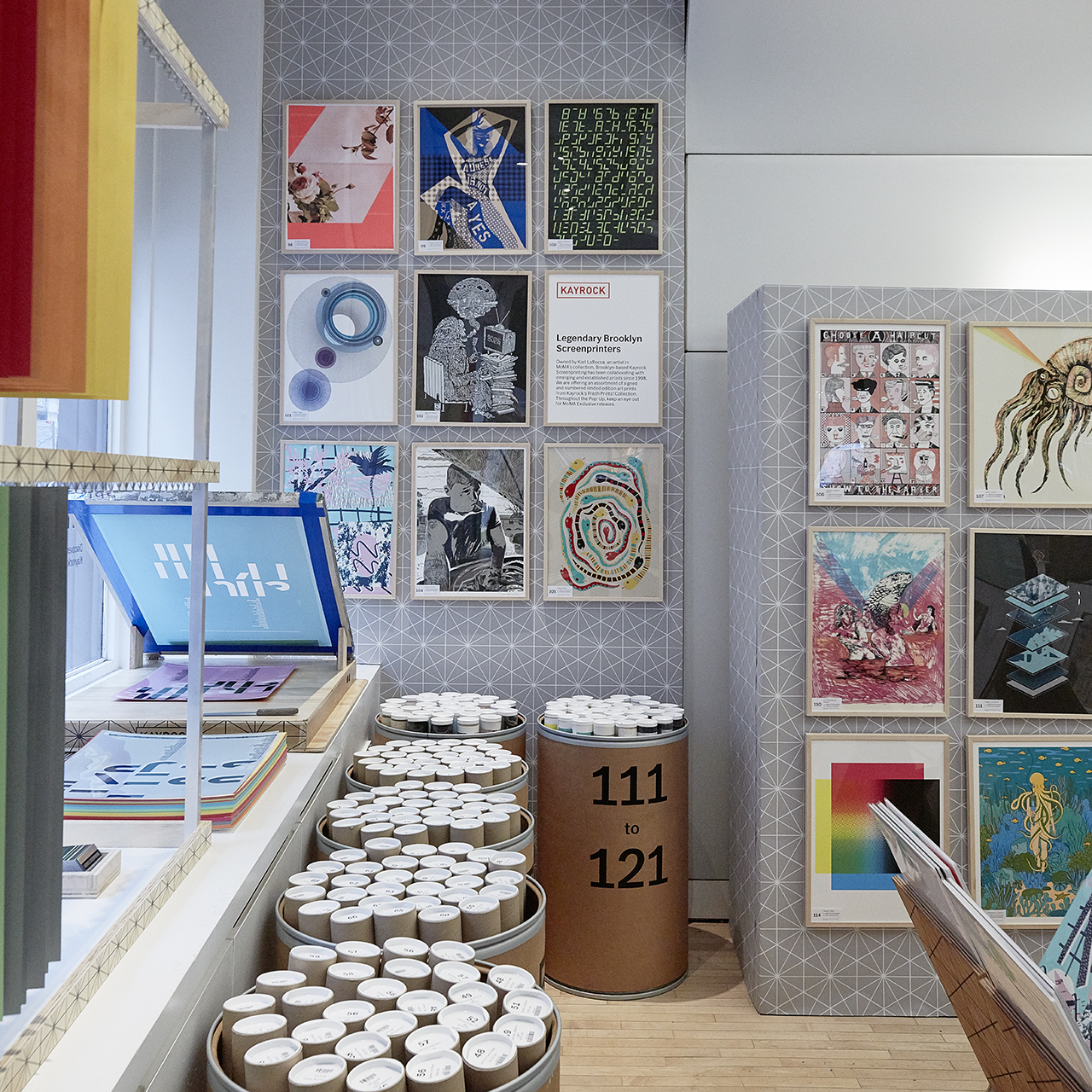 Installation view, "Radio Four" at the MoMA Design Store Soho, in Kayrock's "The Print Shop" 
