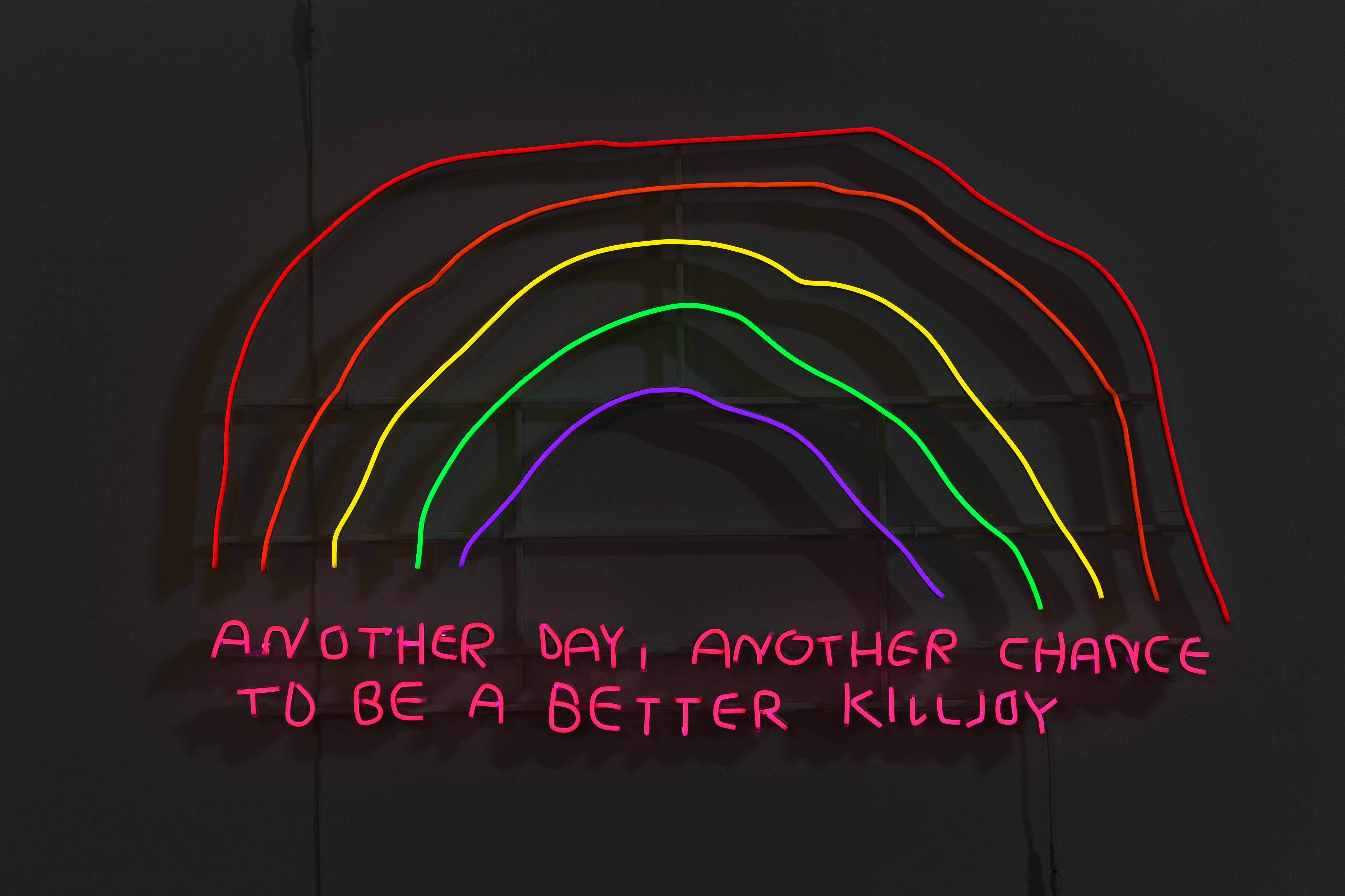 “Rainbows have nothing to hide”. 2021Hand moulded and lacquered iron rod with LED strip78 x 128 cm