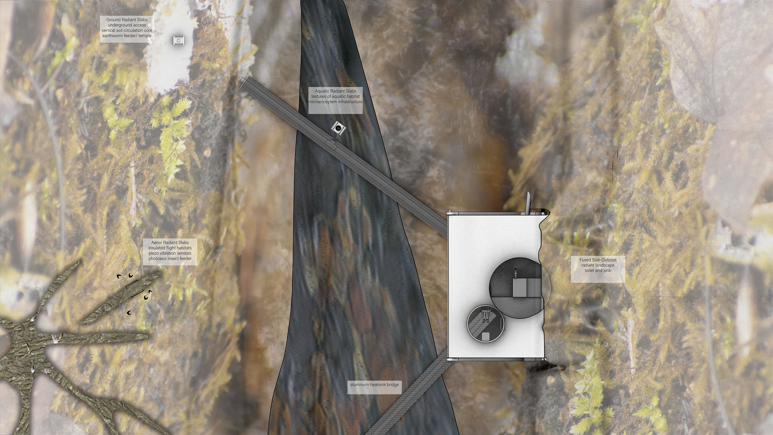 "Radiant Gorge" Plan; highlighting multi-species amenities and human pipeline network