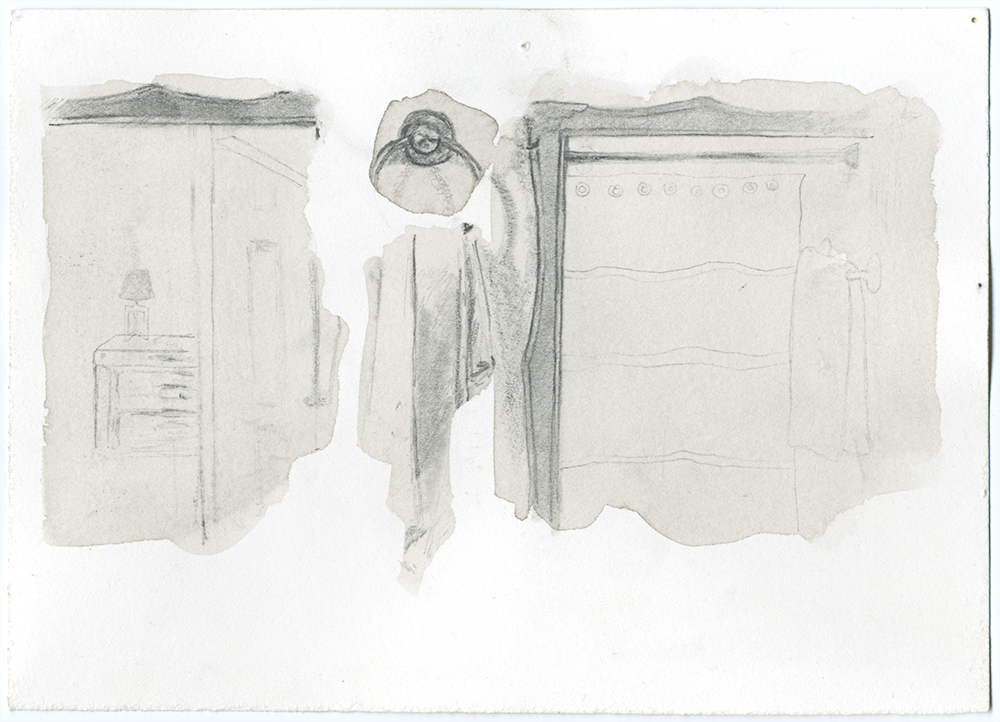 Studies of Home, 2015, Graphite and ink wash on paper, 5" x 7"