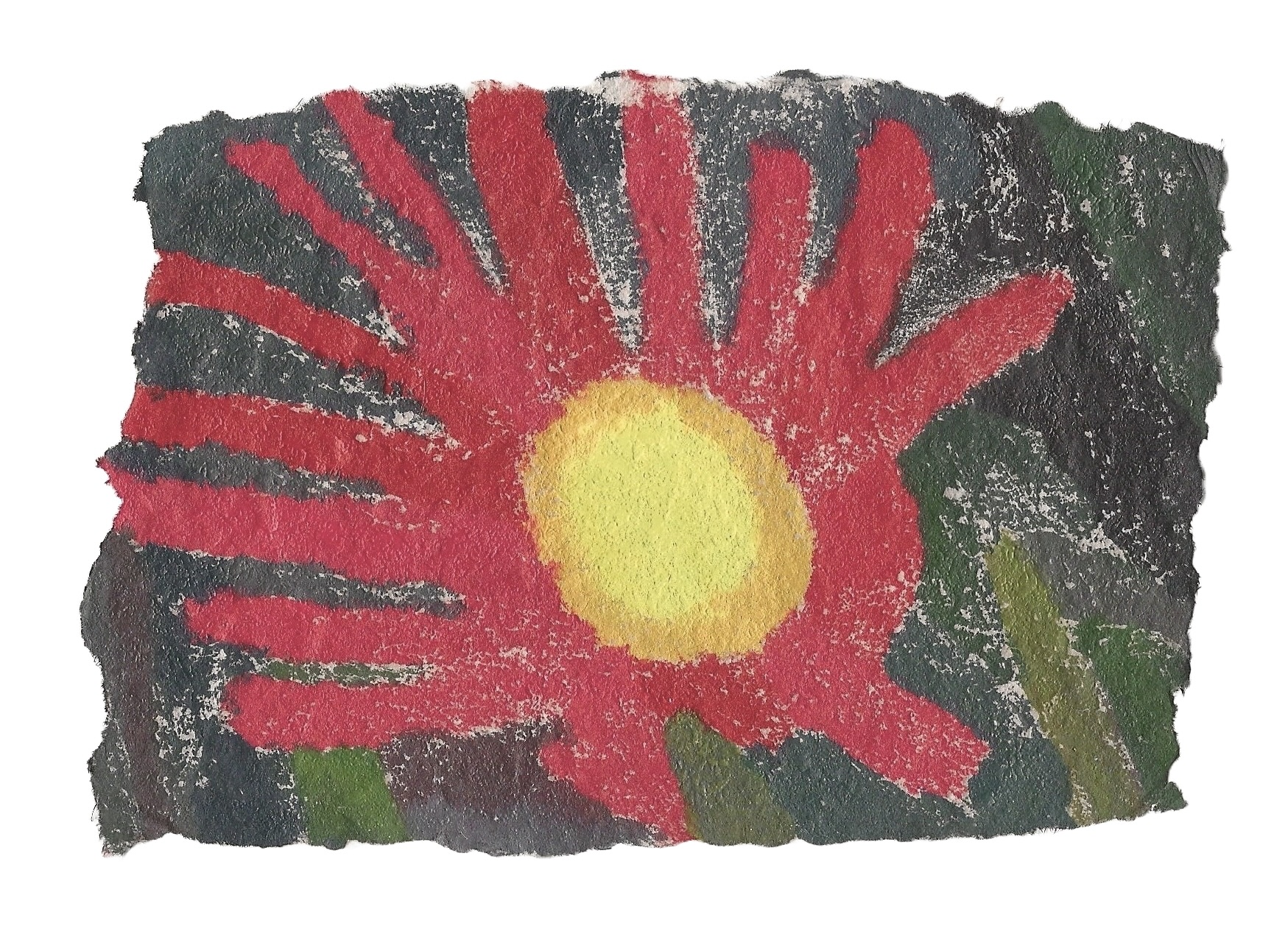 Red flower, monotype on handmade paper
