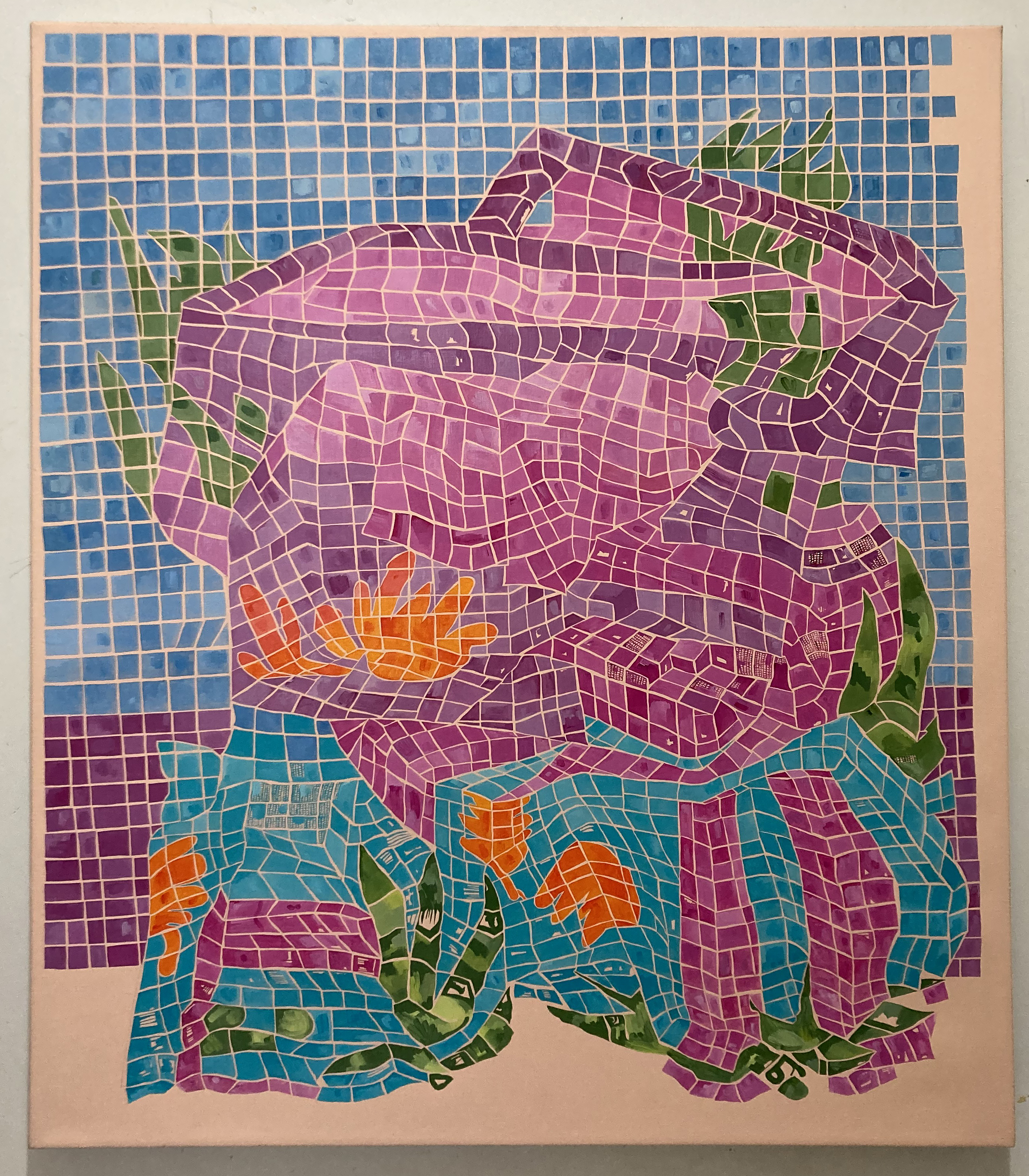 Untitled Naturist Resort, 2022, Oil and acrylic on linen 30 × 36 in