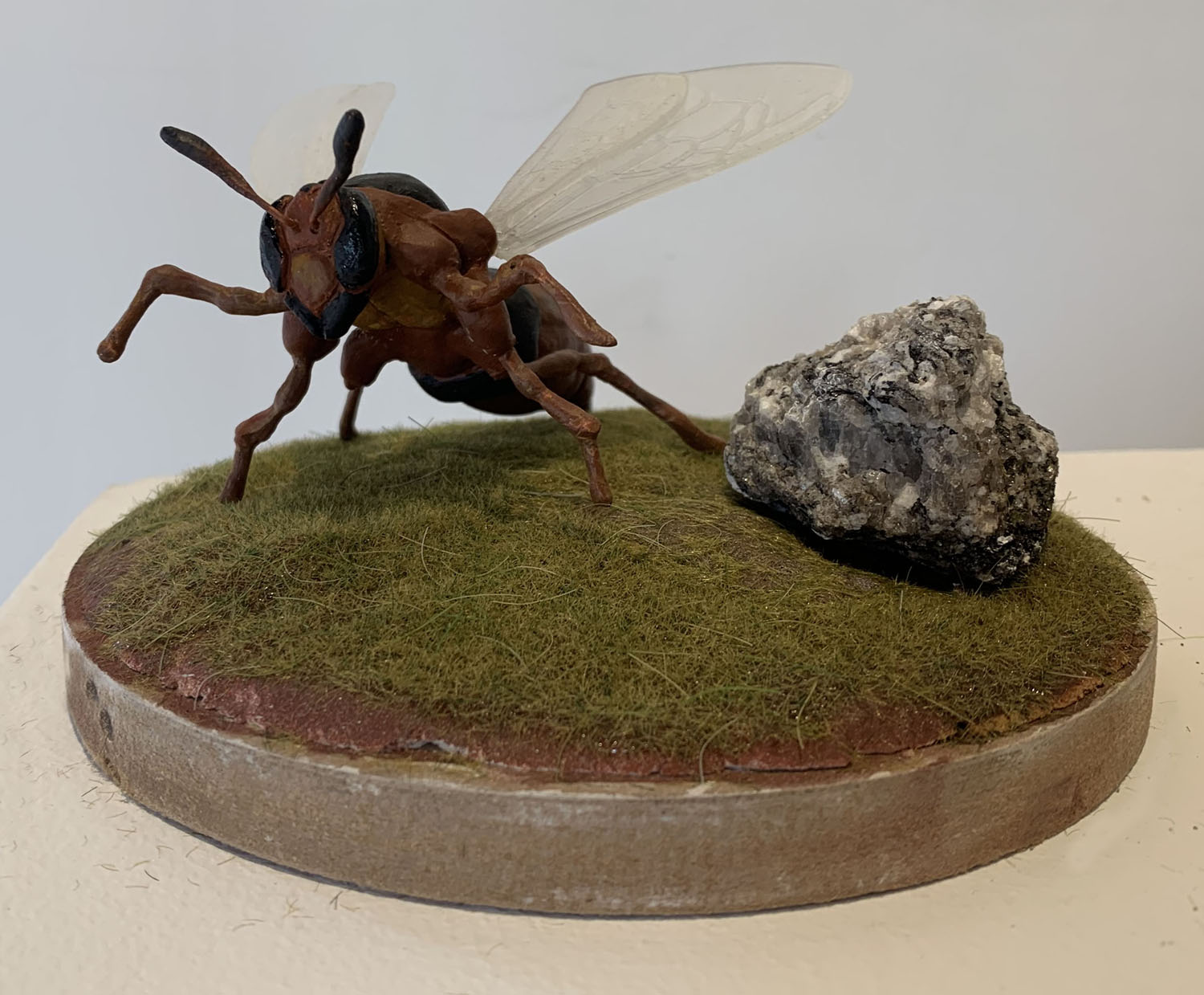 Giant Wasp In Defensive Posture2022, White Earthenware, Copper Wire, Resin, Acrylic Paint, Milliput, 4” x 3” x 2.5”