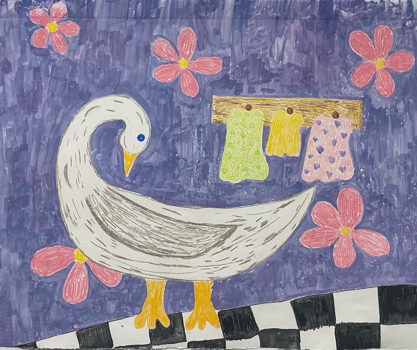 Swan Bathroom, monotype, 25&rdquo;x22&rdquo;, 2022