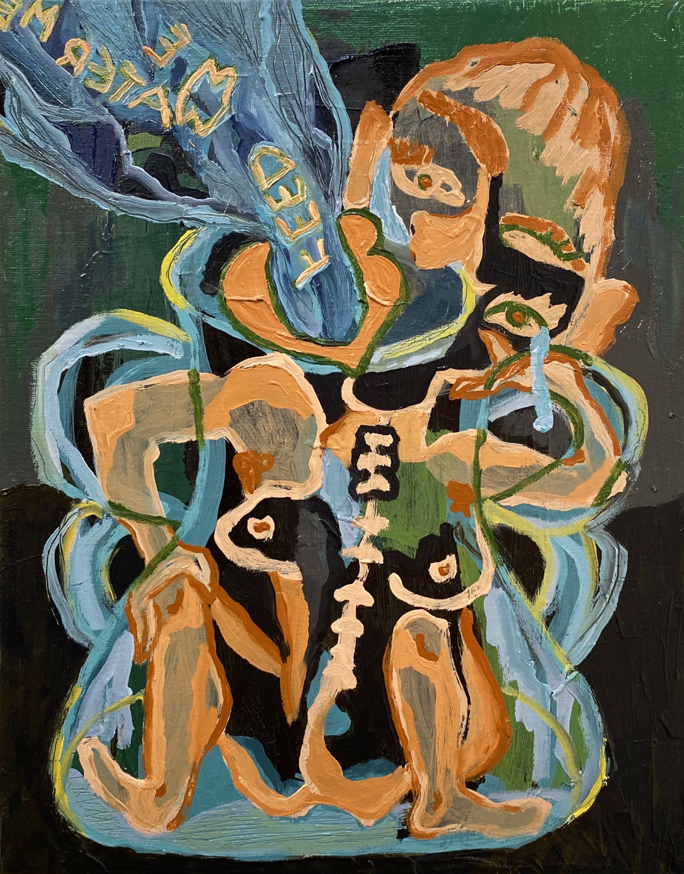 feed me, Ann Haley, 11 x 14 inches, Oil paint on repurposed painting from 2009, 2023