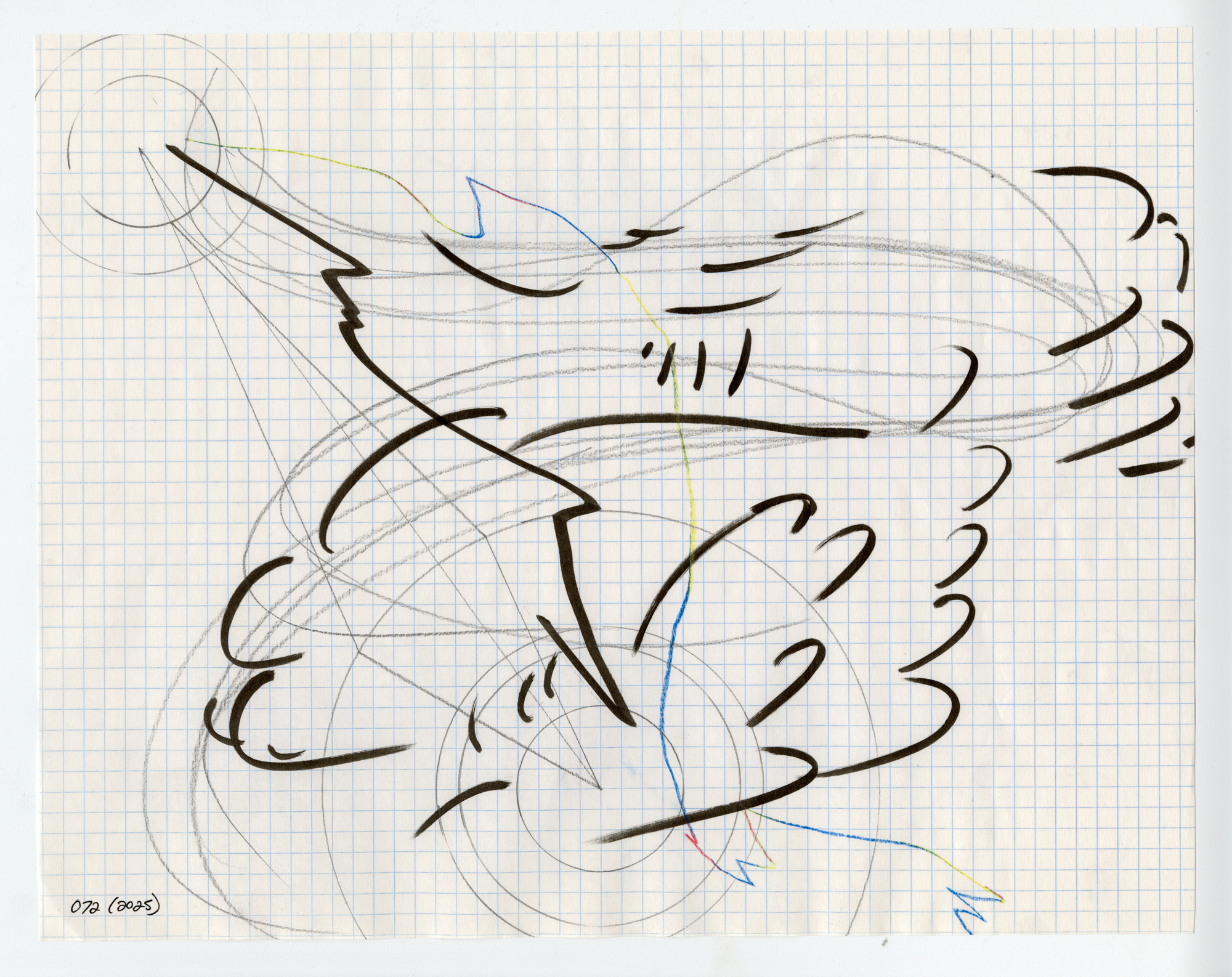 072. 2025. Graphite, colored pencil, and marker on graph paper. 14" by 11"