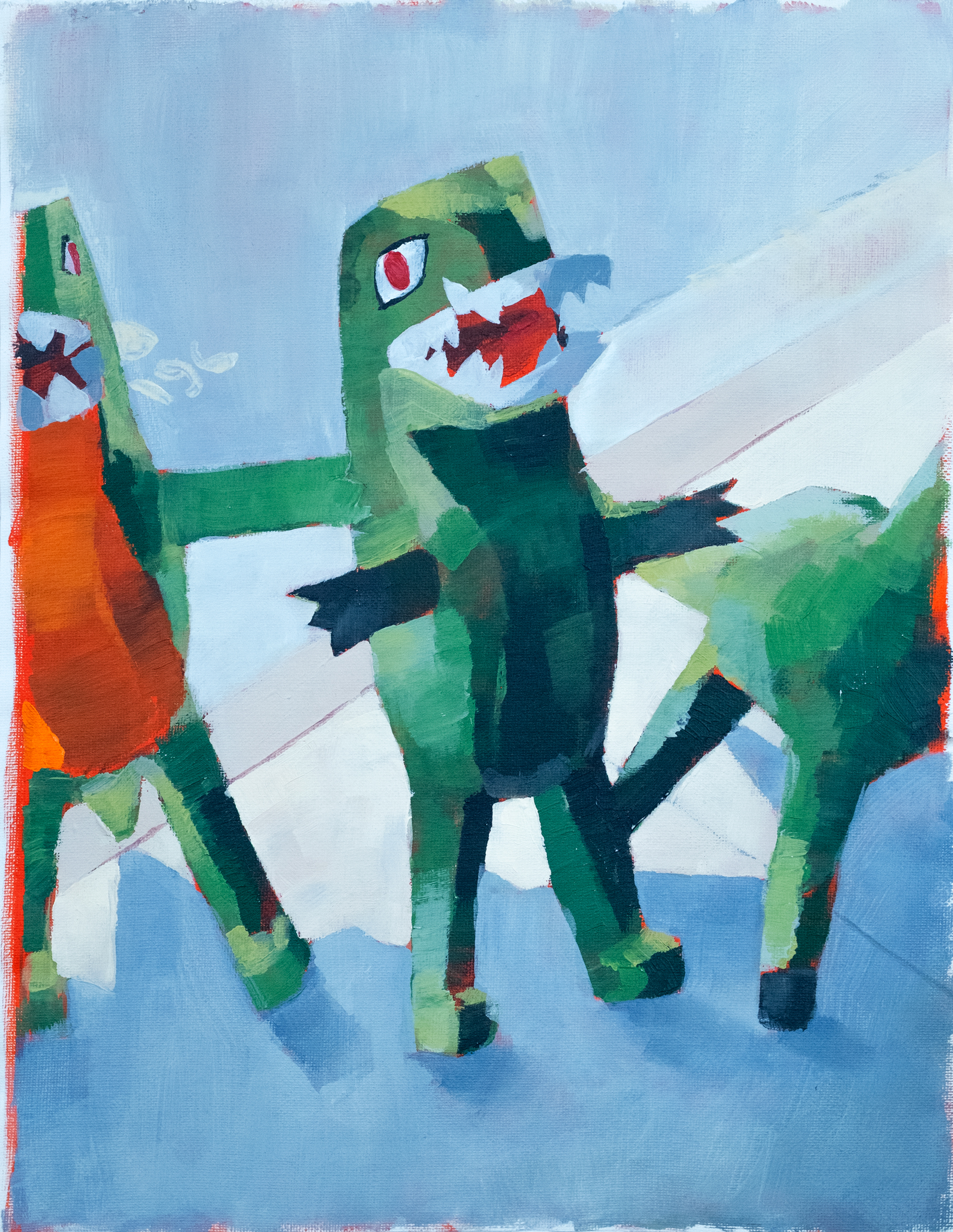 Dinosaur Piñatas, 2020. Acrylic on canvas — 12 x 15 in.