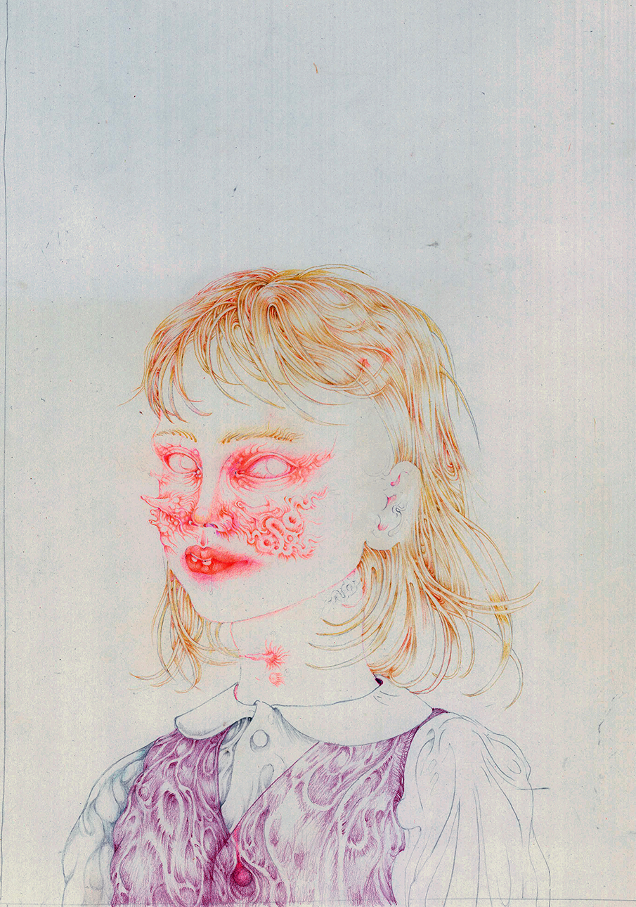 Amélie Barnathan, Girls dont cry 2, 2024, Dessin et endre sur papier, 30 x 40 cm, Courtesy Galerie 8+4