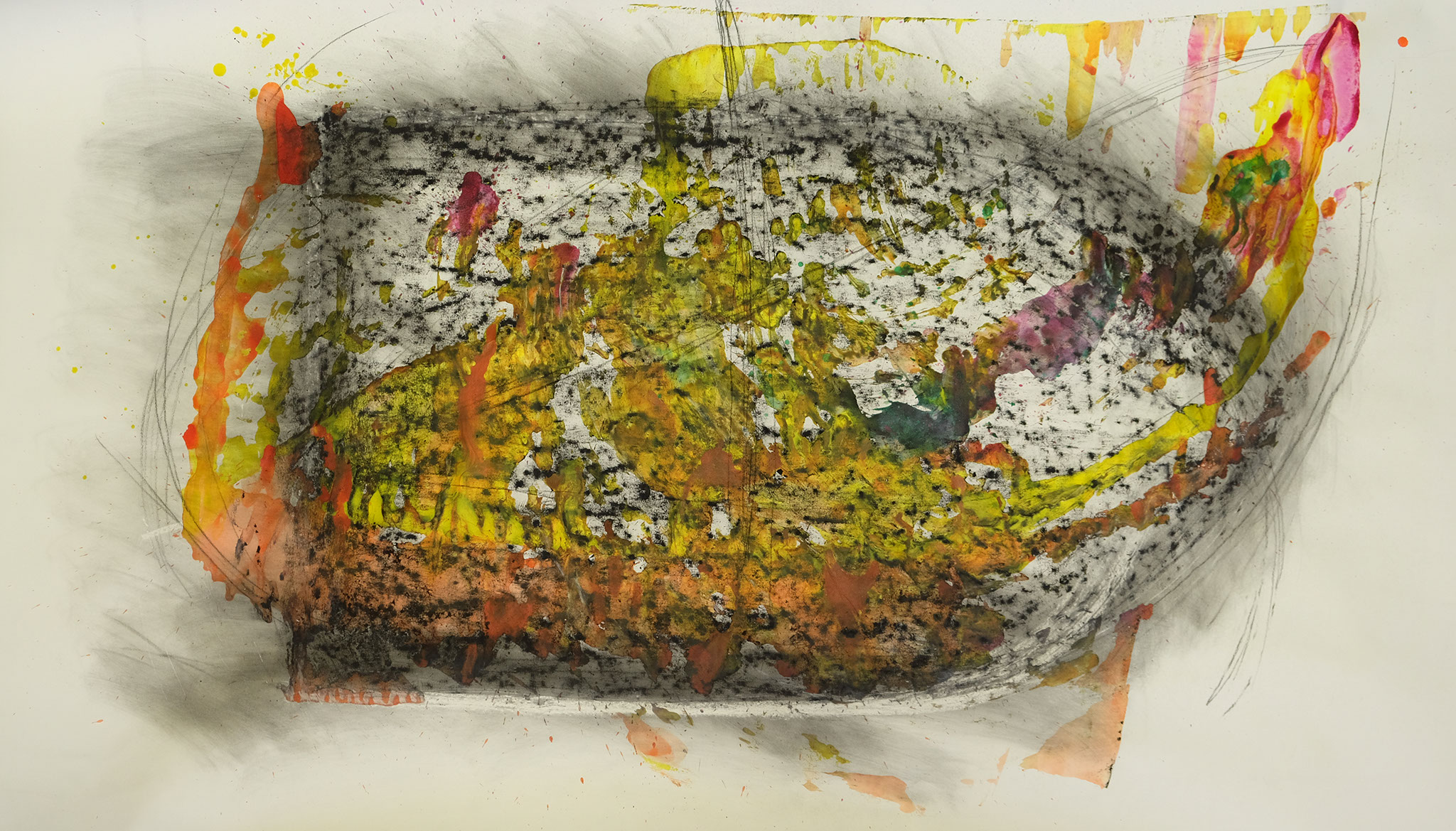 SchiffAcryl, Kohle auf Papier 70 x 114 cm