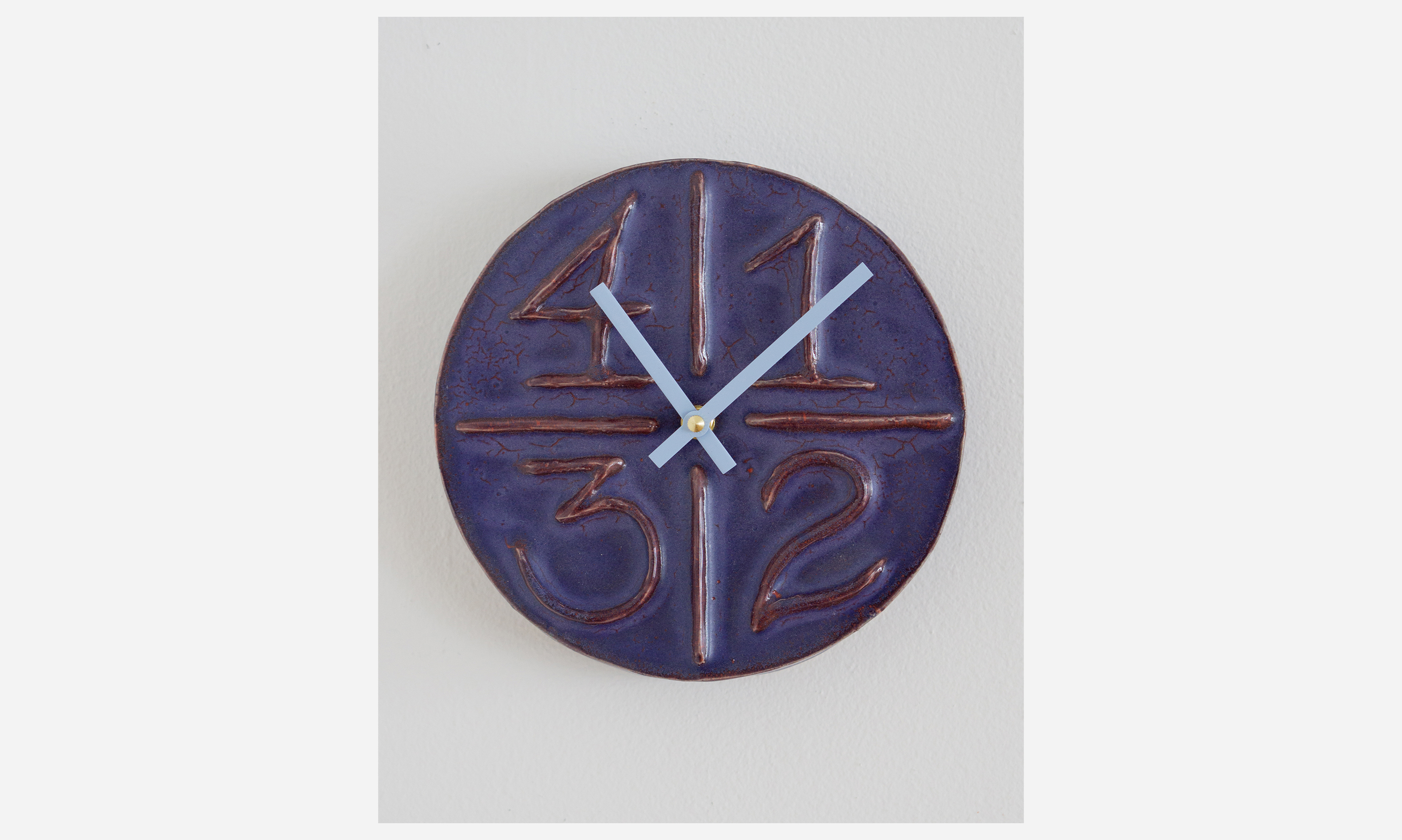 1-2-3-4 Clock, glazed ceramic, 7.5 x 7.5 x 2 inches, 2024
