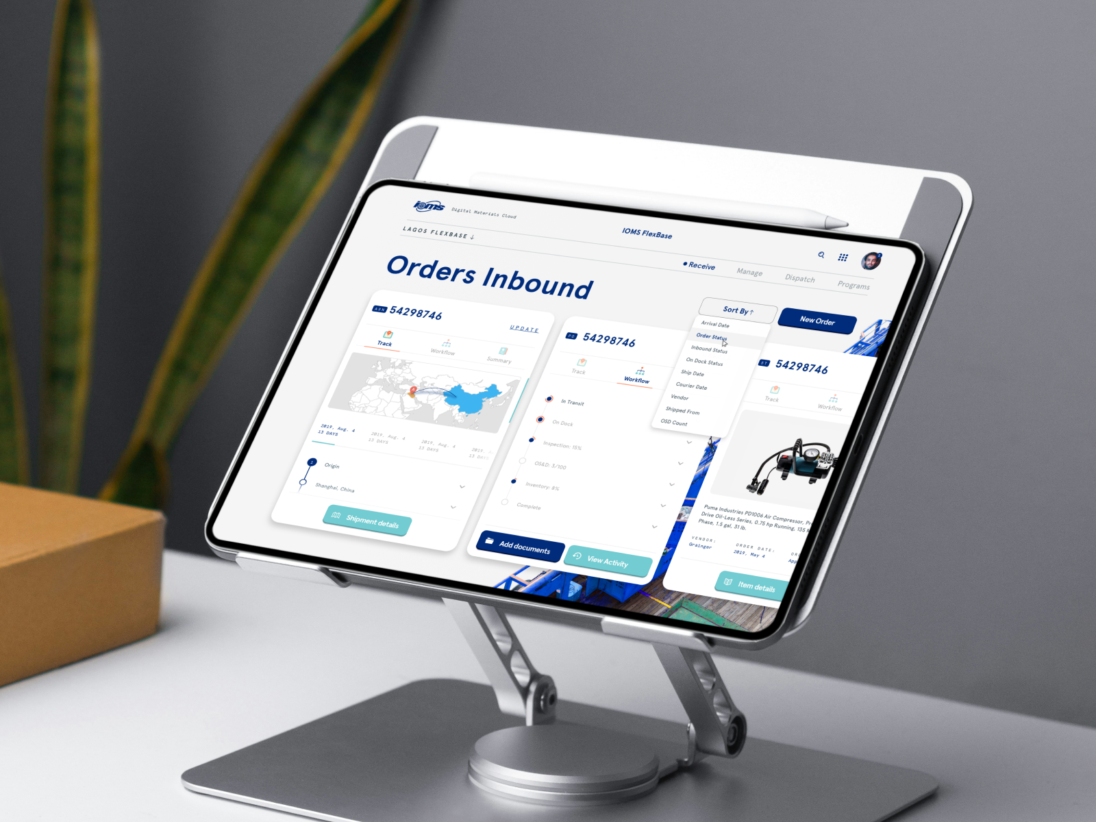 FlexBase - SaaS web design. The product aimed to transform the manual process of creating and tracking orders of new materials for offshore facilities using AI technology.
