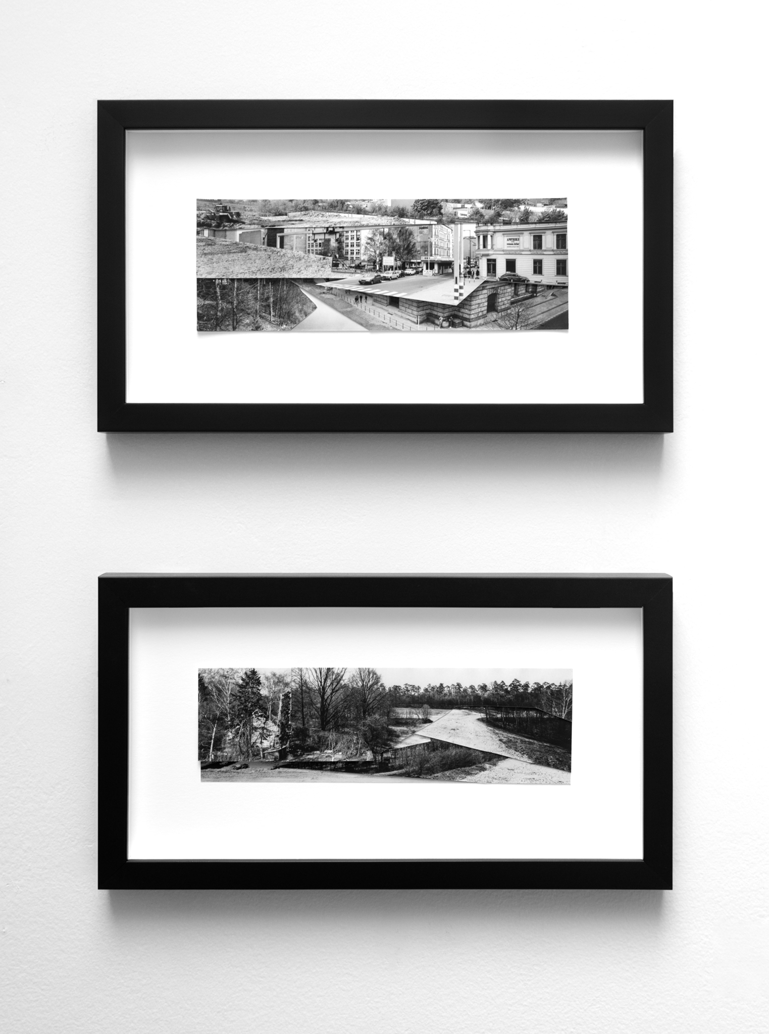 Installation view of the collages "New Landscape 8" and "New Landscape 10" |  Solo show "The Absence and Presence of the Berlin Wall" | Deutsches Haus at NYU, New York, NY, USA | 2025