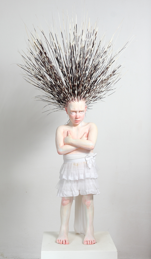 porcupine girl, 2011, fiberglass, porcupine quills, 120x50x40cm
