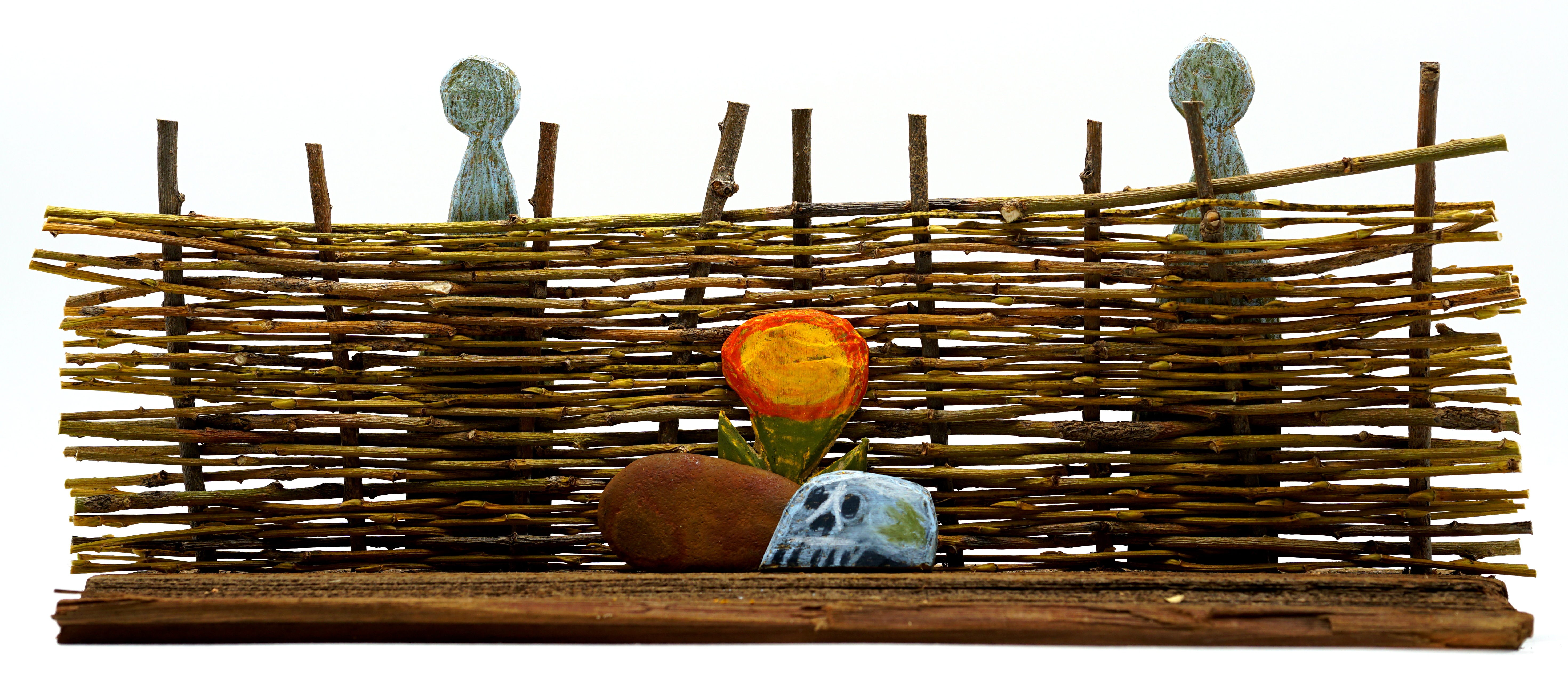 "Where We Cannot Follow," found and carved wood with pastel surface