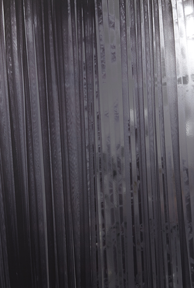 Curtain 2, 40 3/15 x 27 1/4. Latex Ink on Silver Vinyl on Dibond.