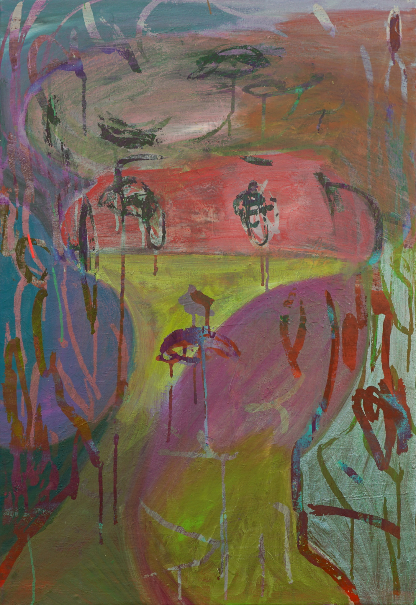 고개를 돌린, 헝클어진 파마를한 사람, 2023, Acrylic, masking fluid on canvas, 72.7x50cm.